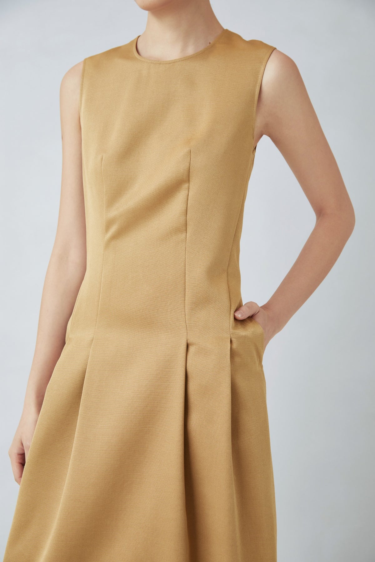 WU TANG Pleated sleeveless midi dress, Golden yellow, view 3