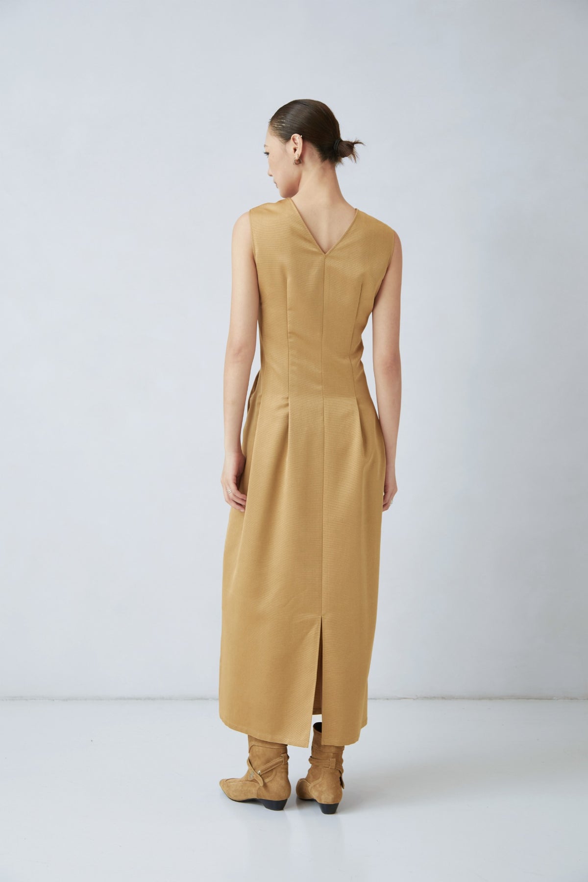 WU TANG Pleated sleeveless midi dress, Golden yellow, view 4