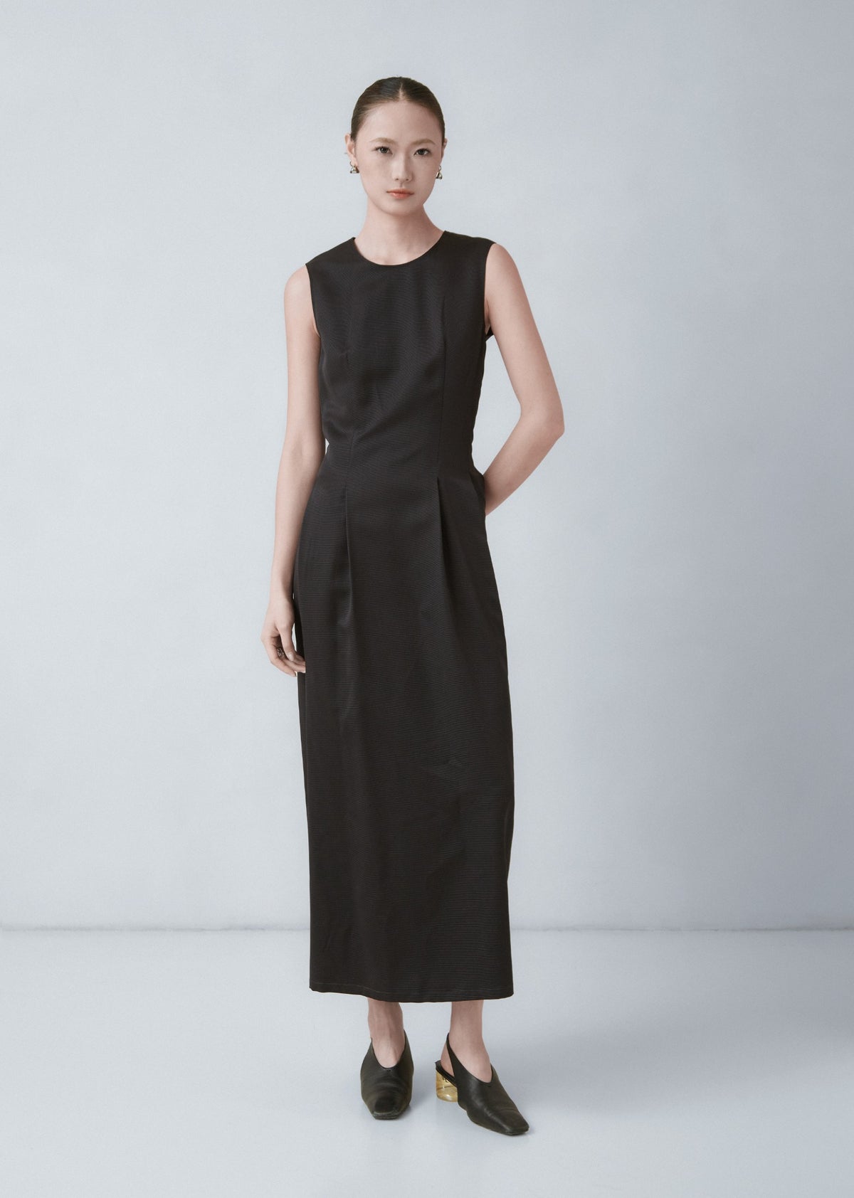 WU TANG Pleated sleeveless midi dress, Black, view 1