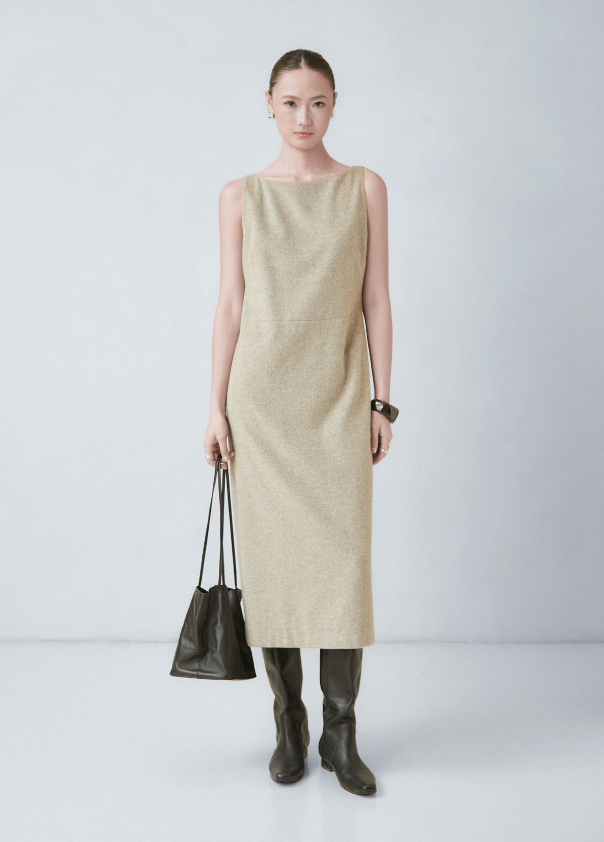 WU TANG Sleeveless midi dress, Light beige, view 1