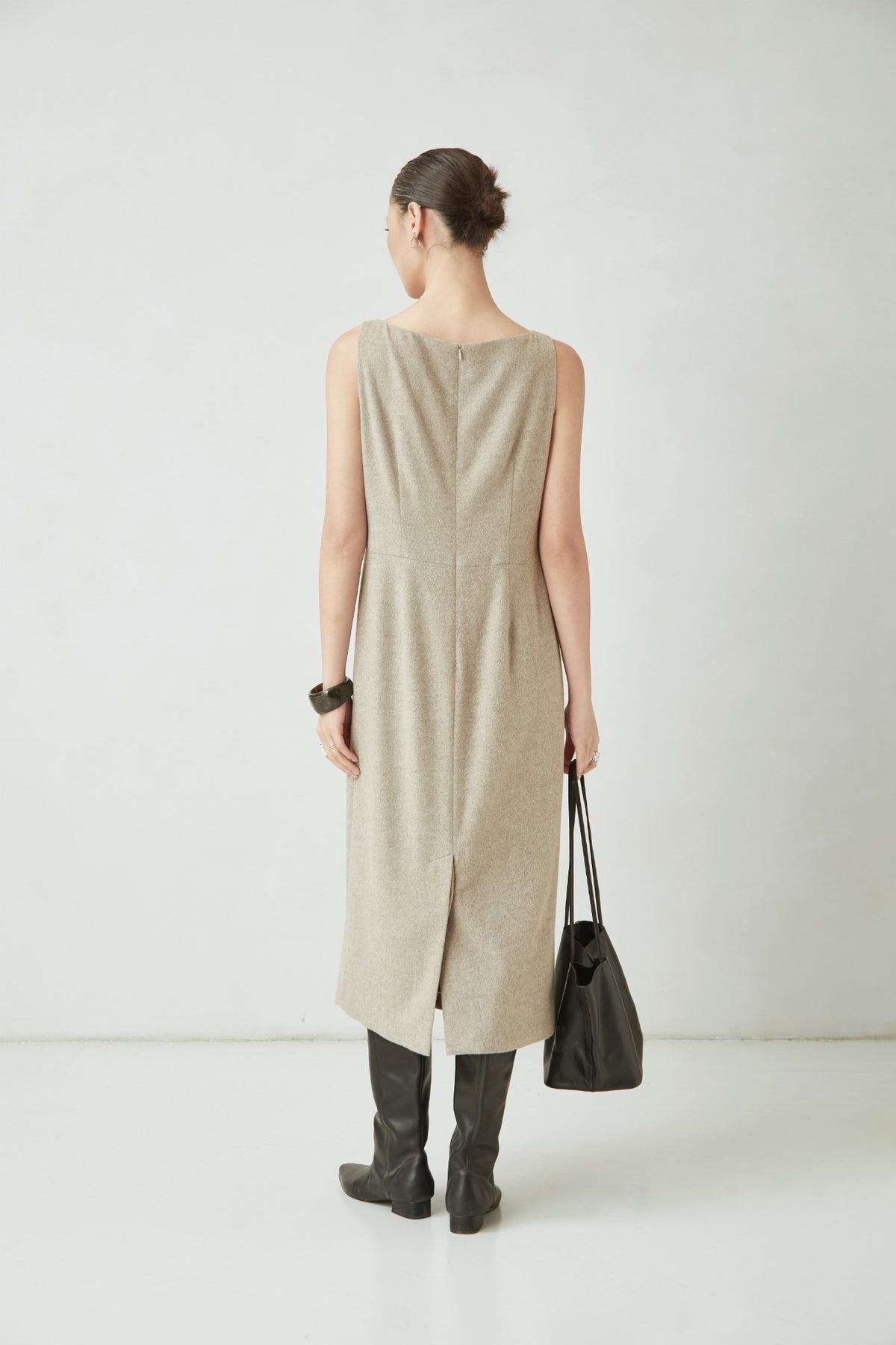 WU TANG Sleeveless midi dress, Light beige, view 2