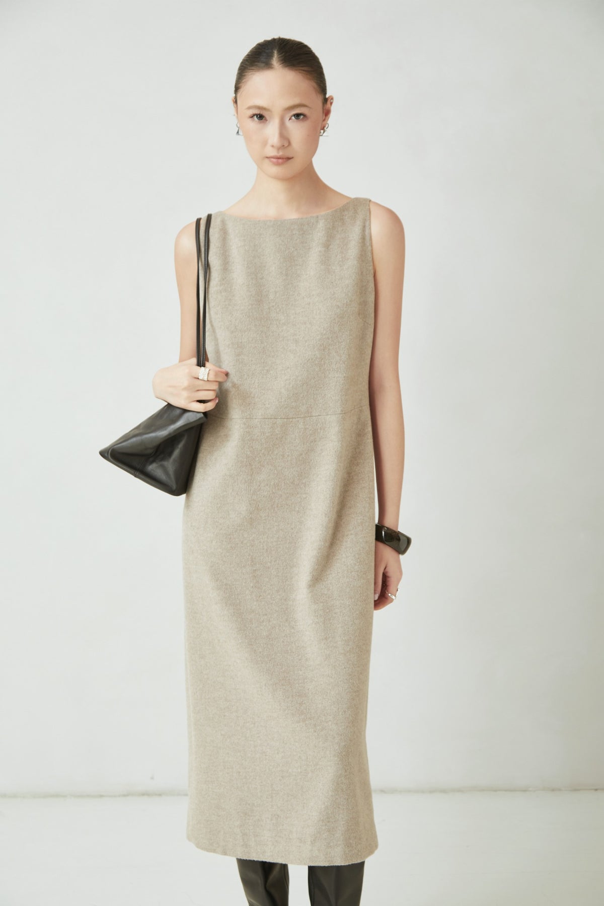 WU TANG Sleeveless midi dress, Light beige, view 3