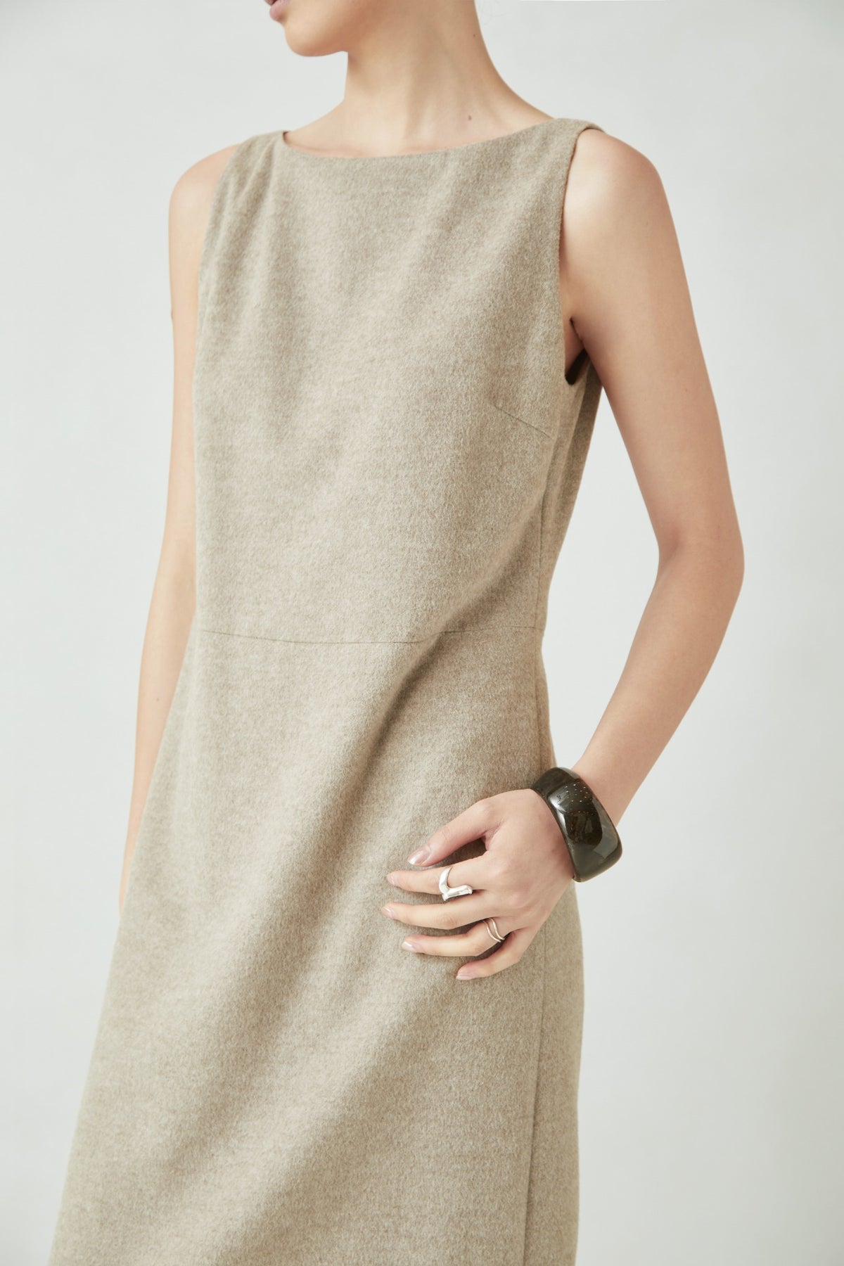 WU TANG Sleeveless midi dress, Light beige, view 4