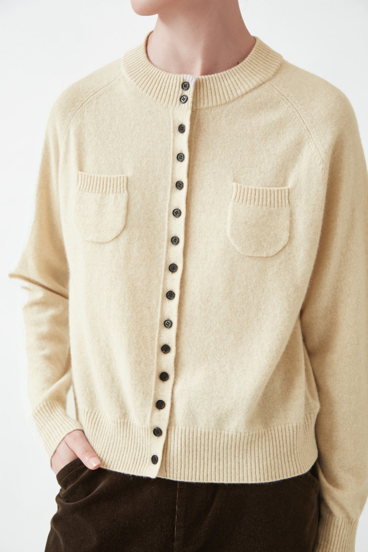 WU TANG Pocket-detail cardigan, Cream, view 4