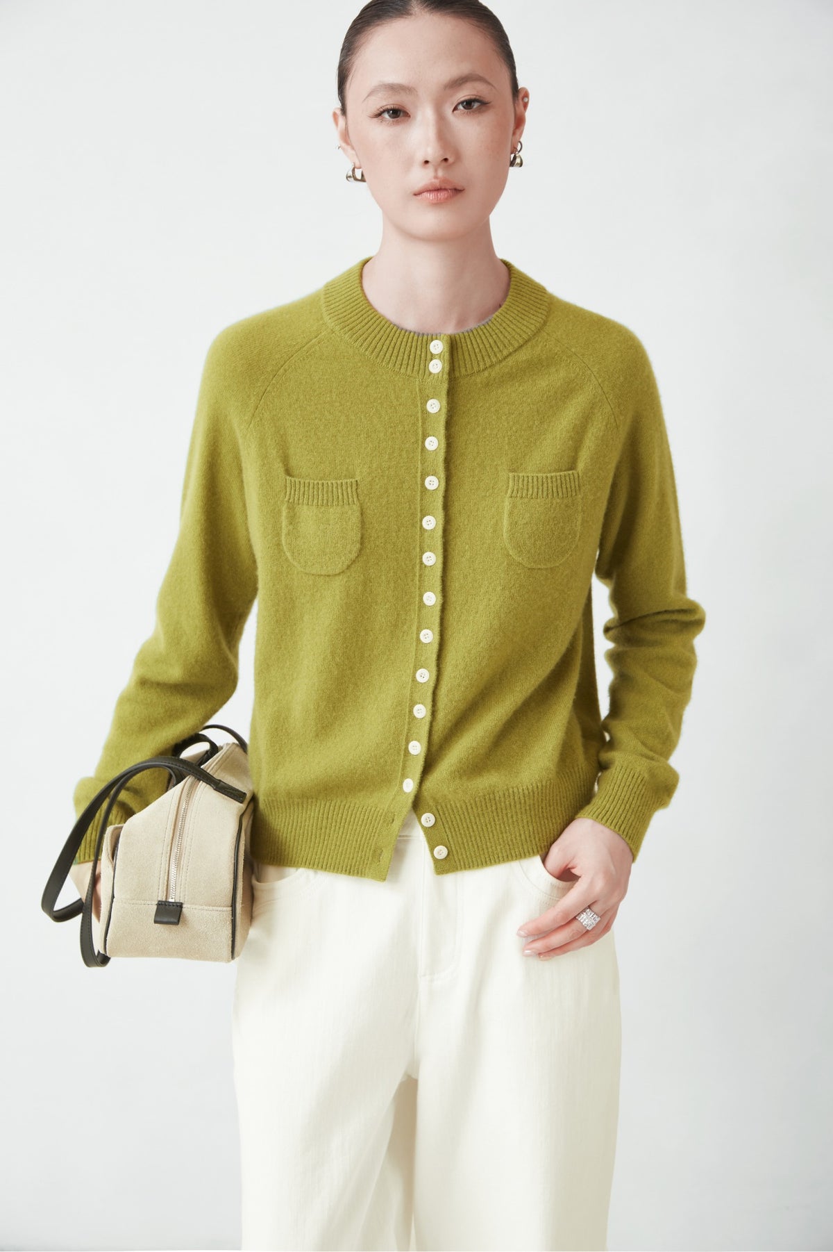 WU TANG Pocket-detail cardigan, Yellow green, view 3