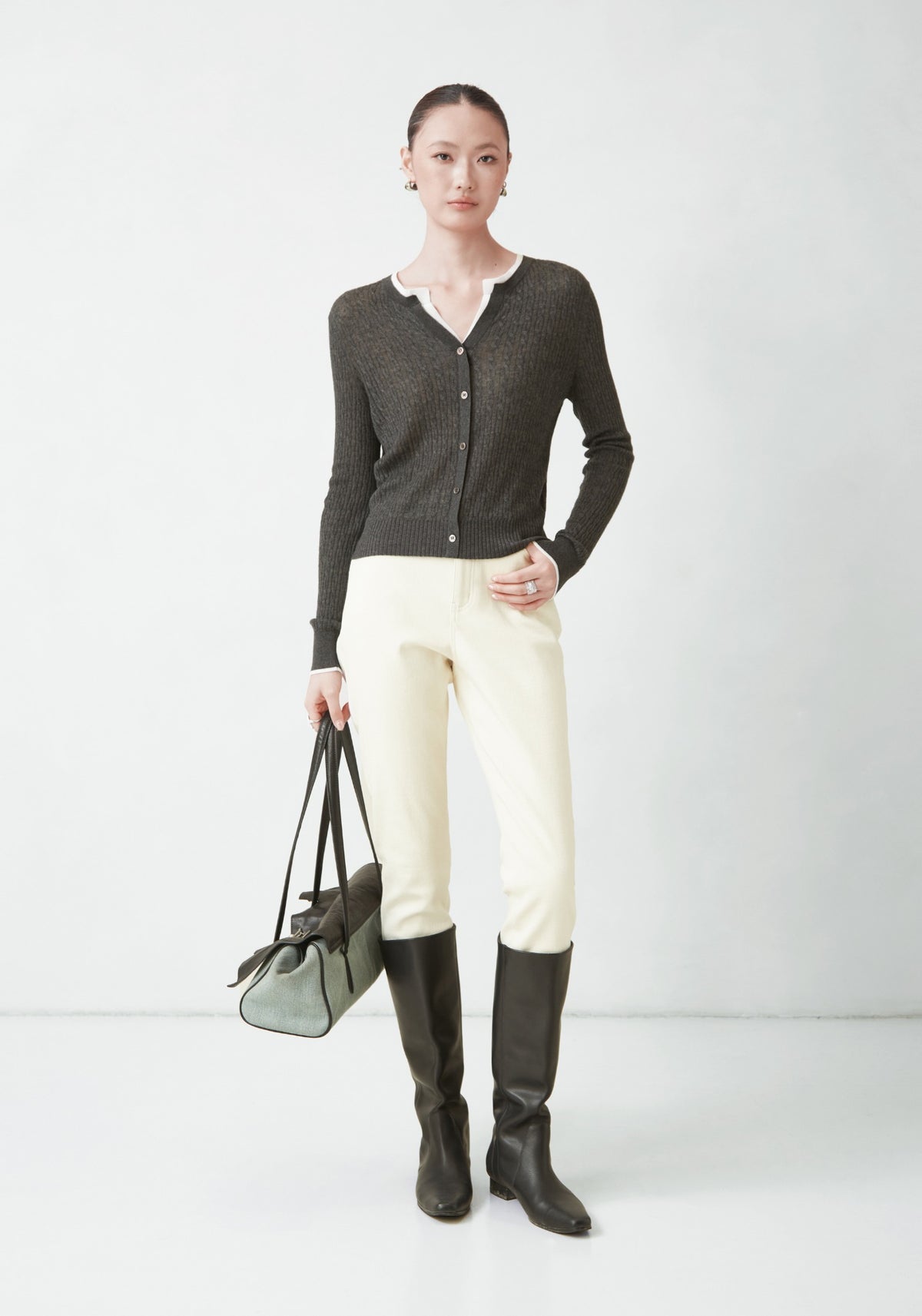 Textured V-neck cardigan