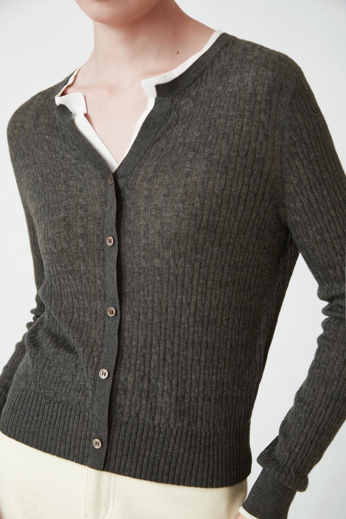 WU TANG Textured V-neck cardigan, Dark grey, view 4