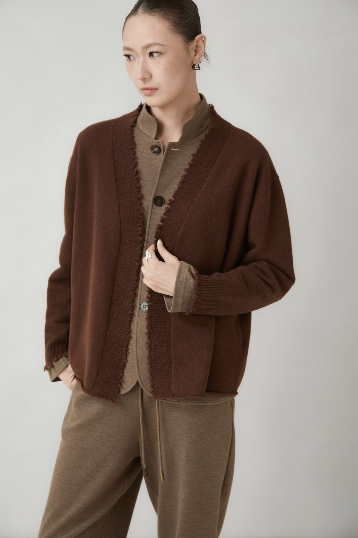 WU TANG Open-front cardigan, Brown, view 1