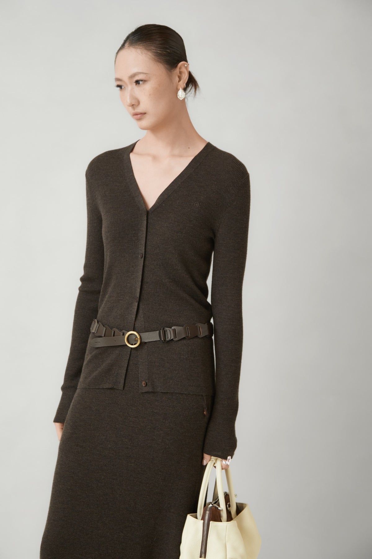 WU TANG Ribbed V-neck cardigan, Dark brown, view 3