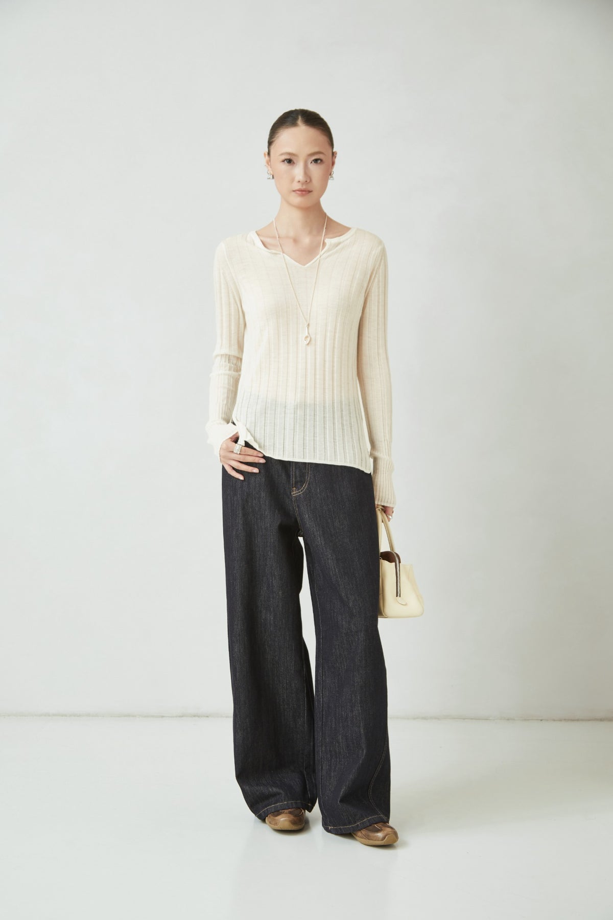 Notched-neck knit top