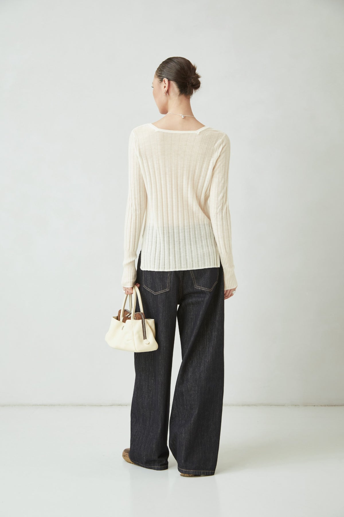 WU TANG Notched-neck knit top, Ivory, view 2