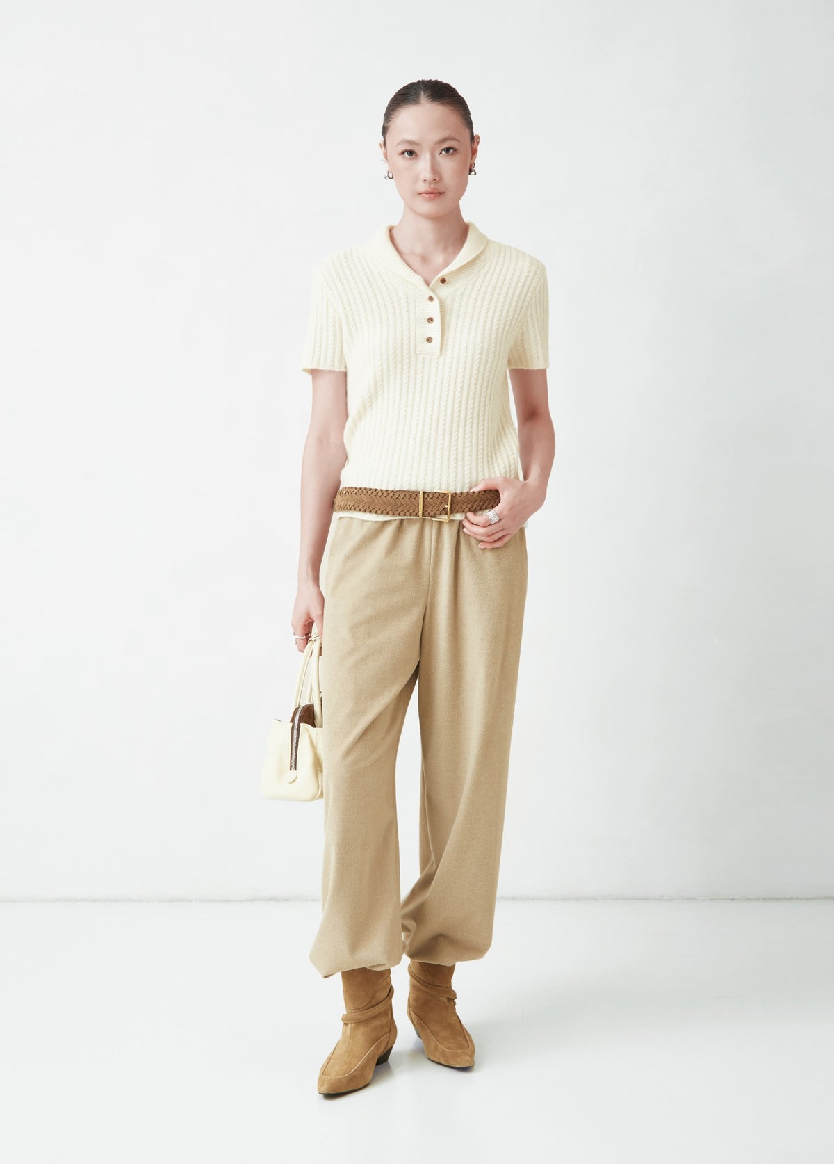 Cable-knit polo top