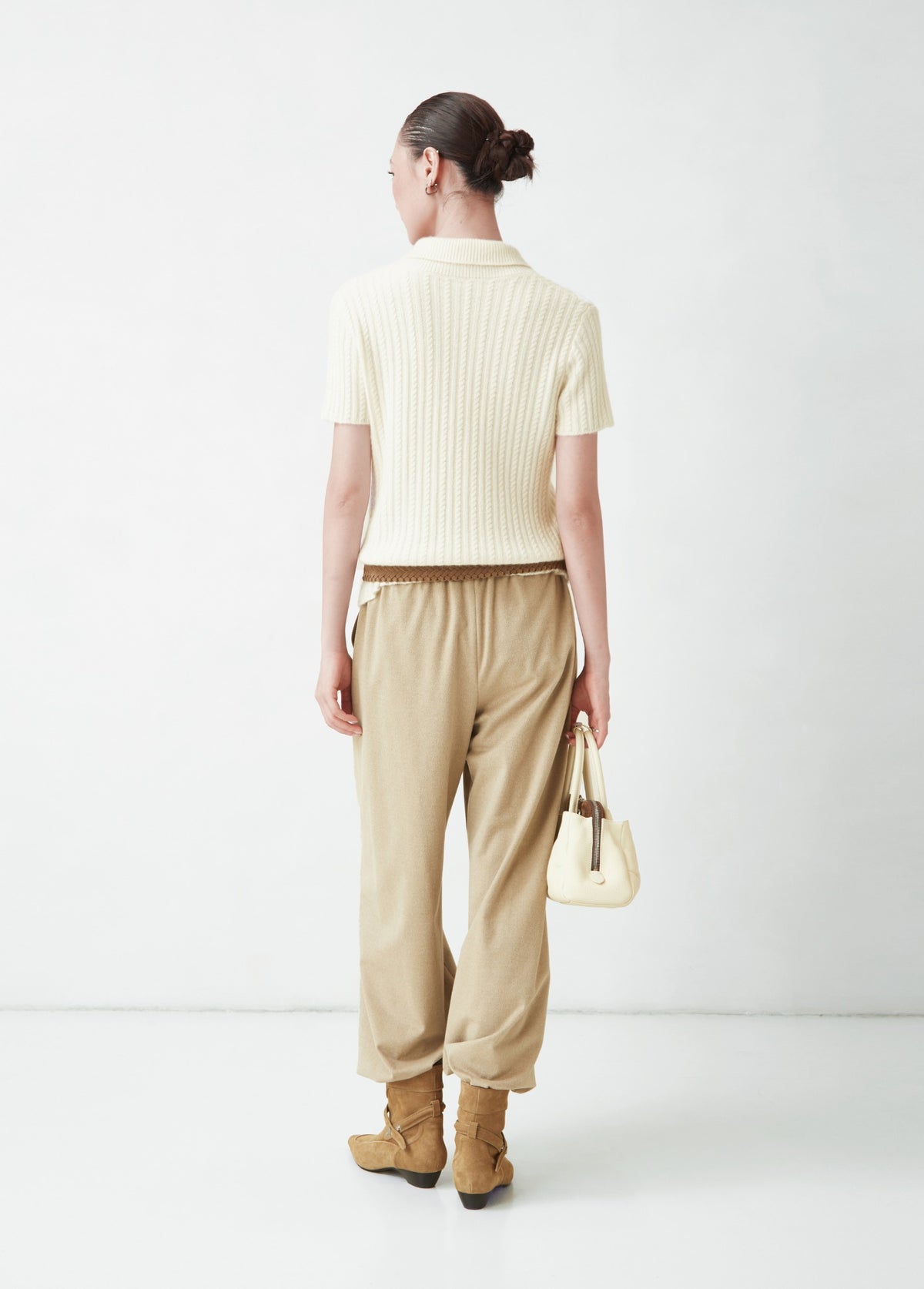 WU TANG Cable-knit polo top, Cream, view 2