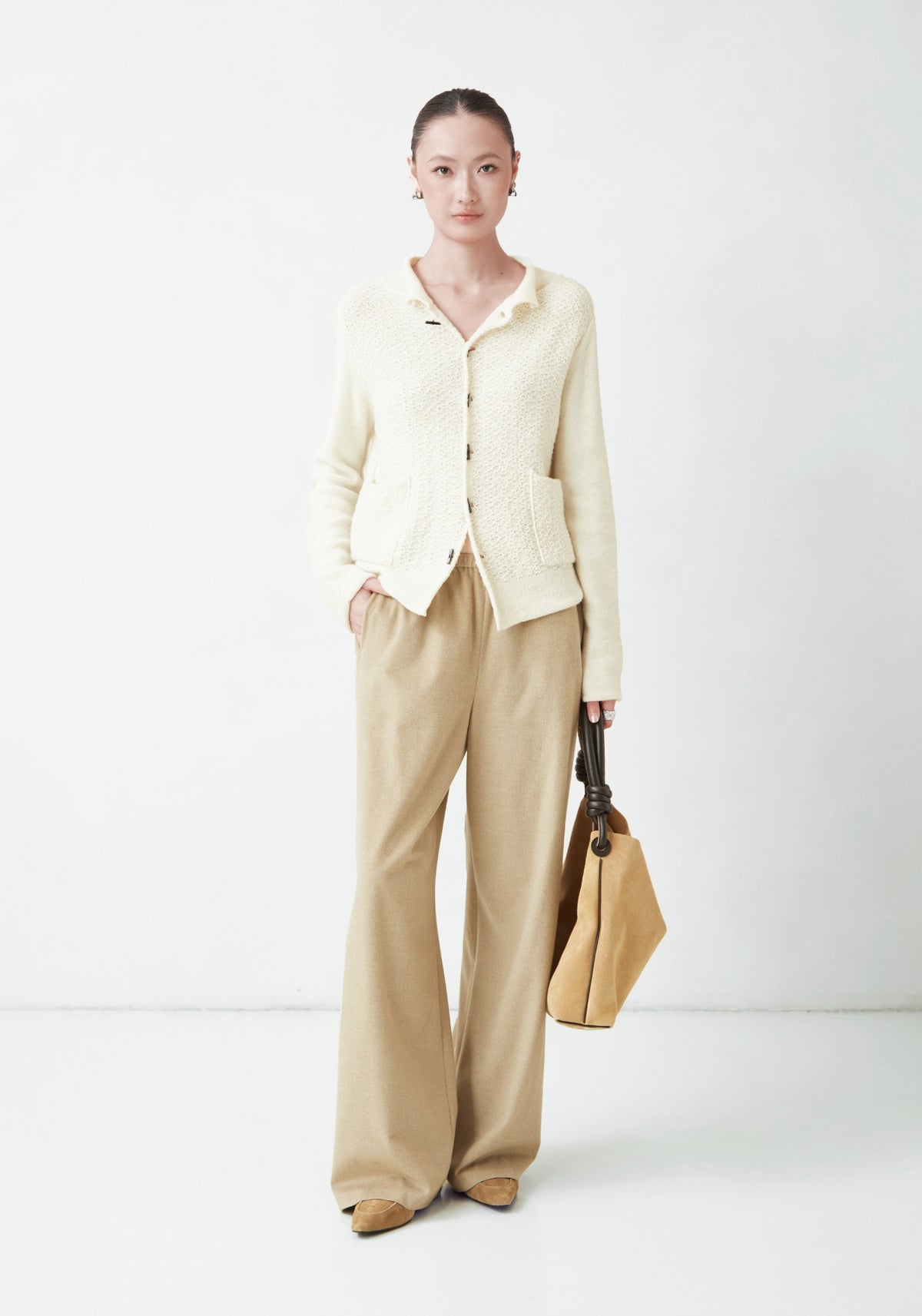 WU TANG Textured collared cardigan, Cream, view 1