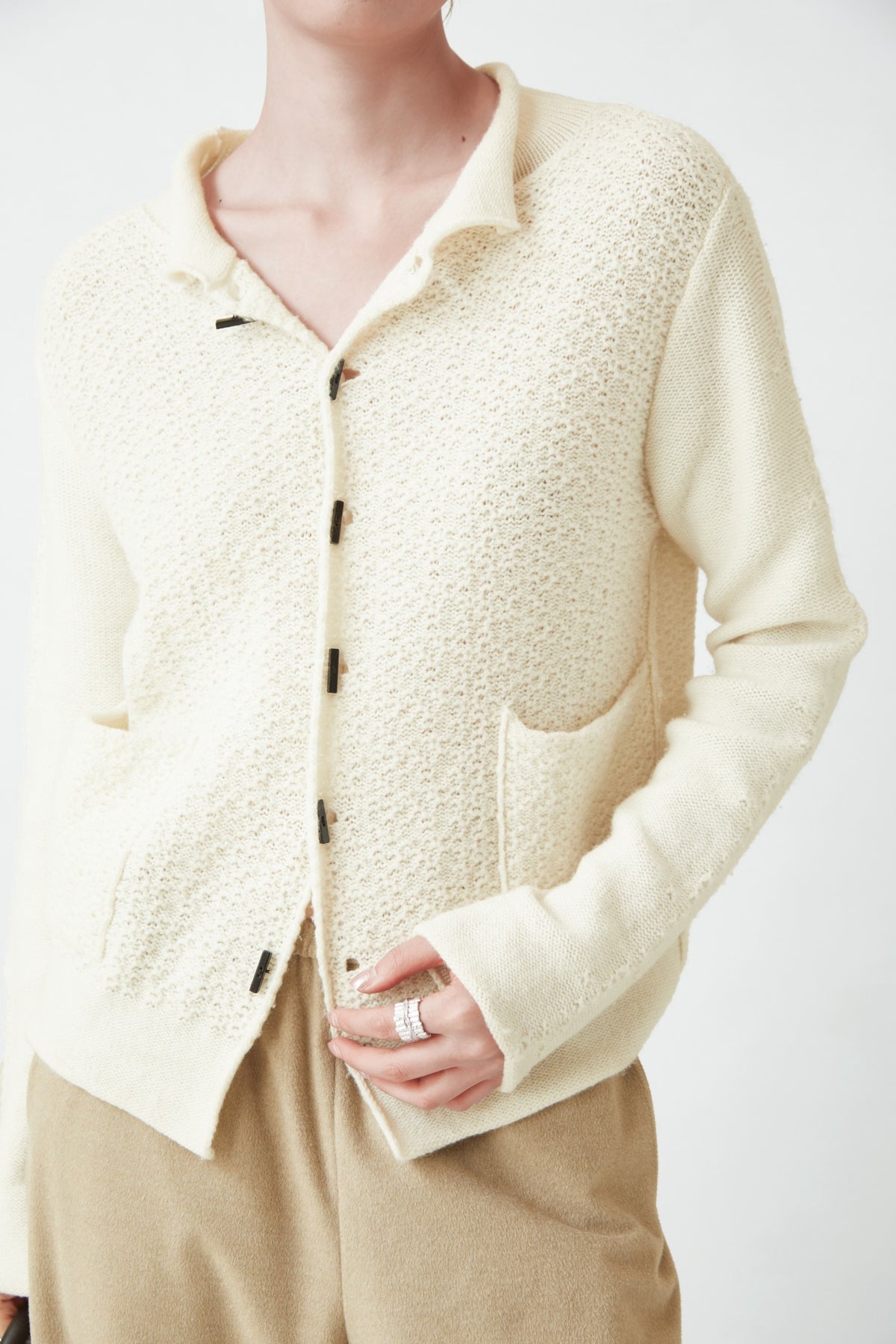 WU TANG Textured collared cardigan, Cream, view 4