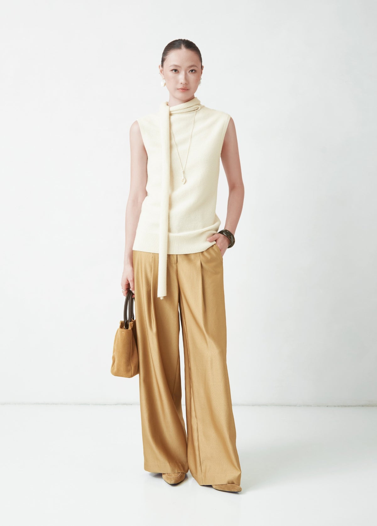 WU TANG Sleeveless knit top, Cream, view 1