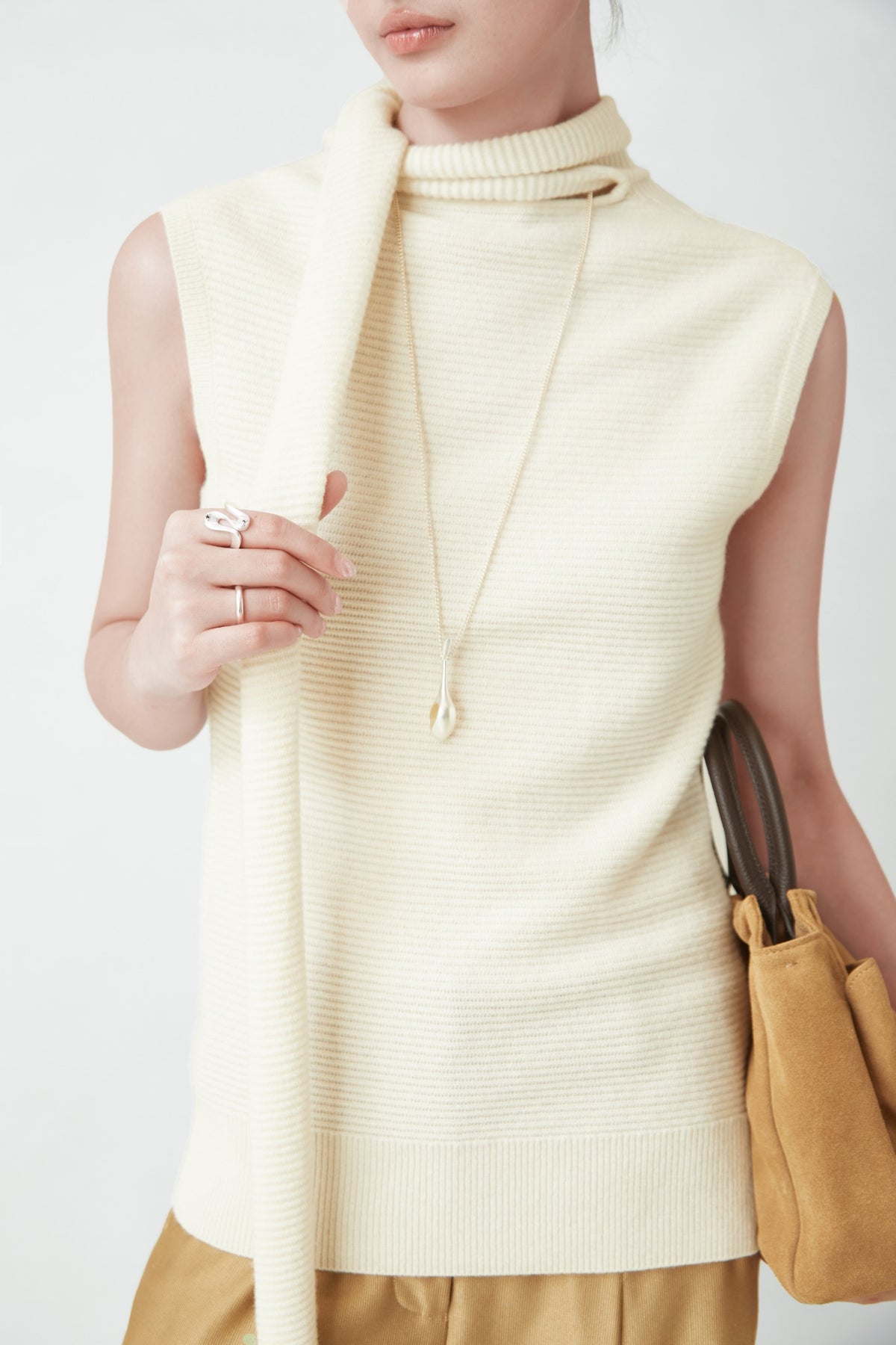 WU TANG Sleeveless knit top, Cream, view 4