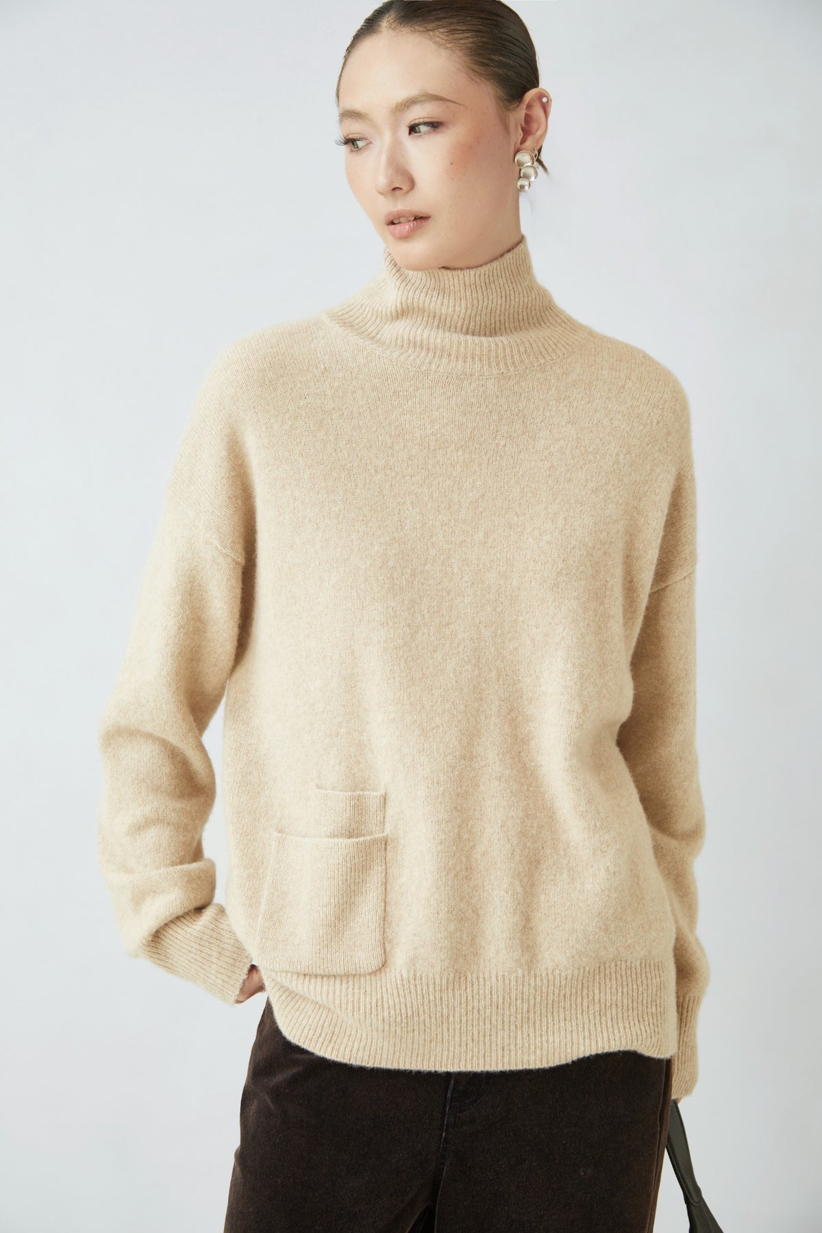 WU TANG Pocket-detail turtleneck jumper, Light beige, view 3