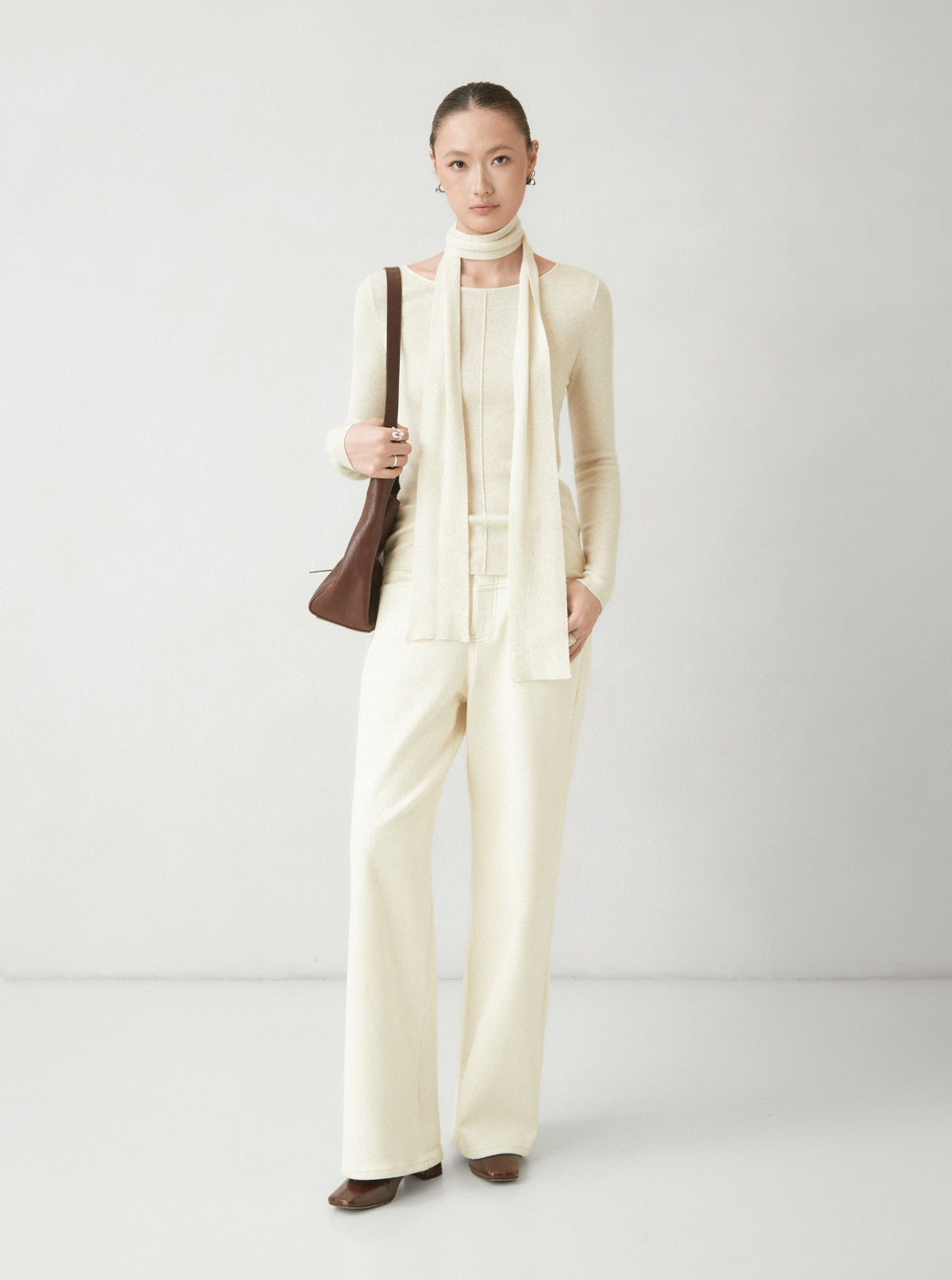 WU TANG Boat-neck knit top, Ivory, view 1