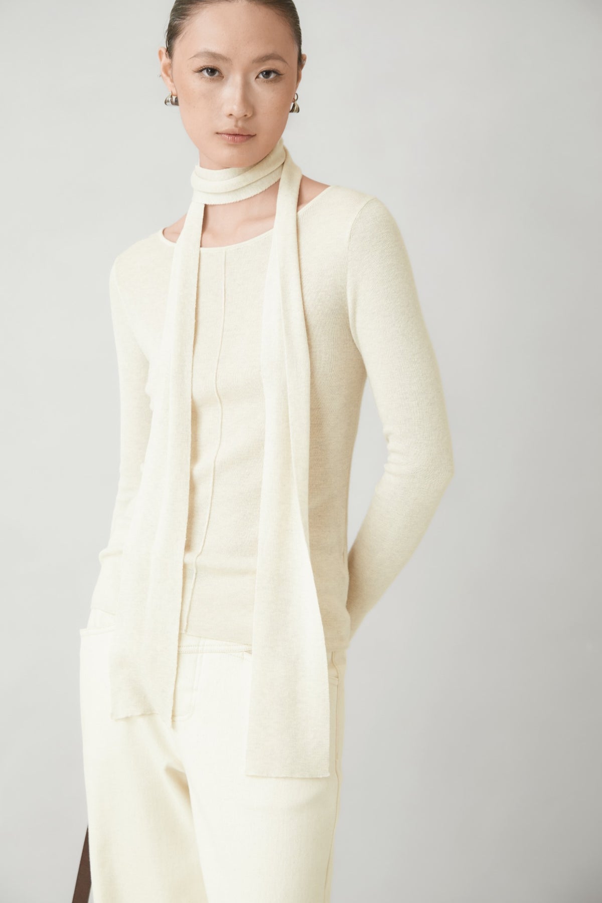 WU TANG Boat-neck knit top, Ivory, view 3