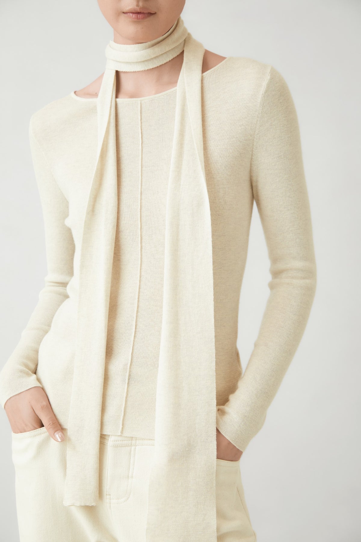 WU TANG Boat-neck knit top, Ivory, view 4