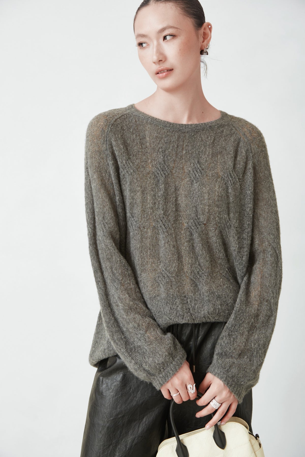WU TANG Pointelle-knit jumper, Grey green, view 3
