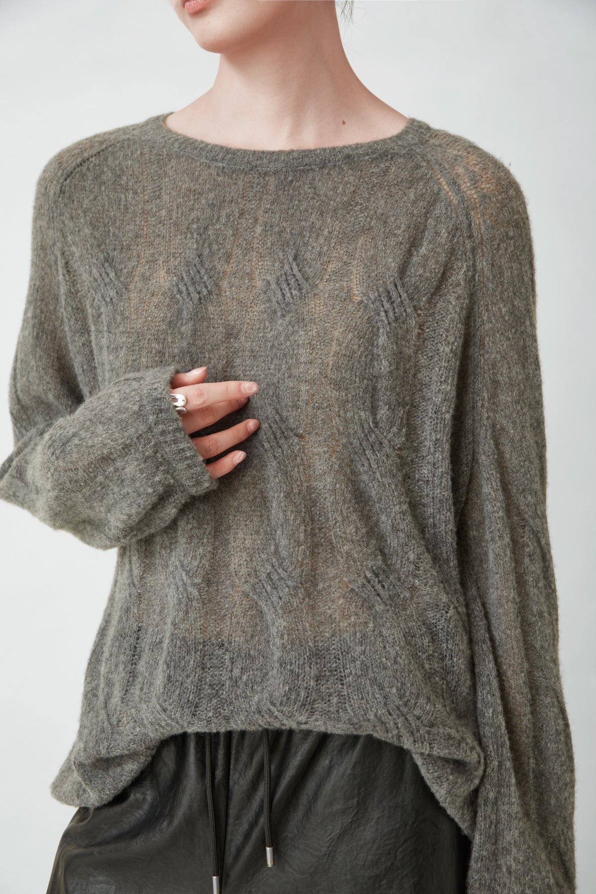 WU TANG Pointelle-knit jumper, Grey green, view 4