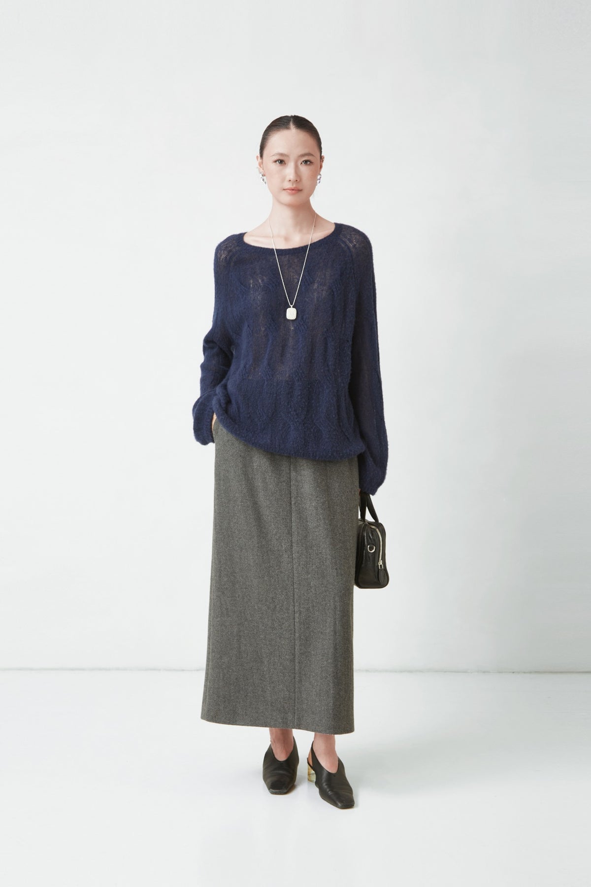 WU TANG Pointelle-knit jumper, Deep blue, view 1