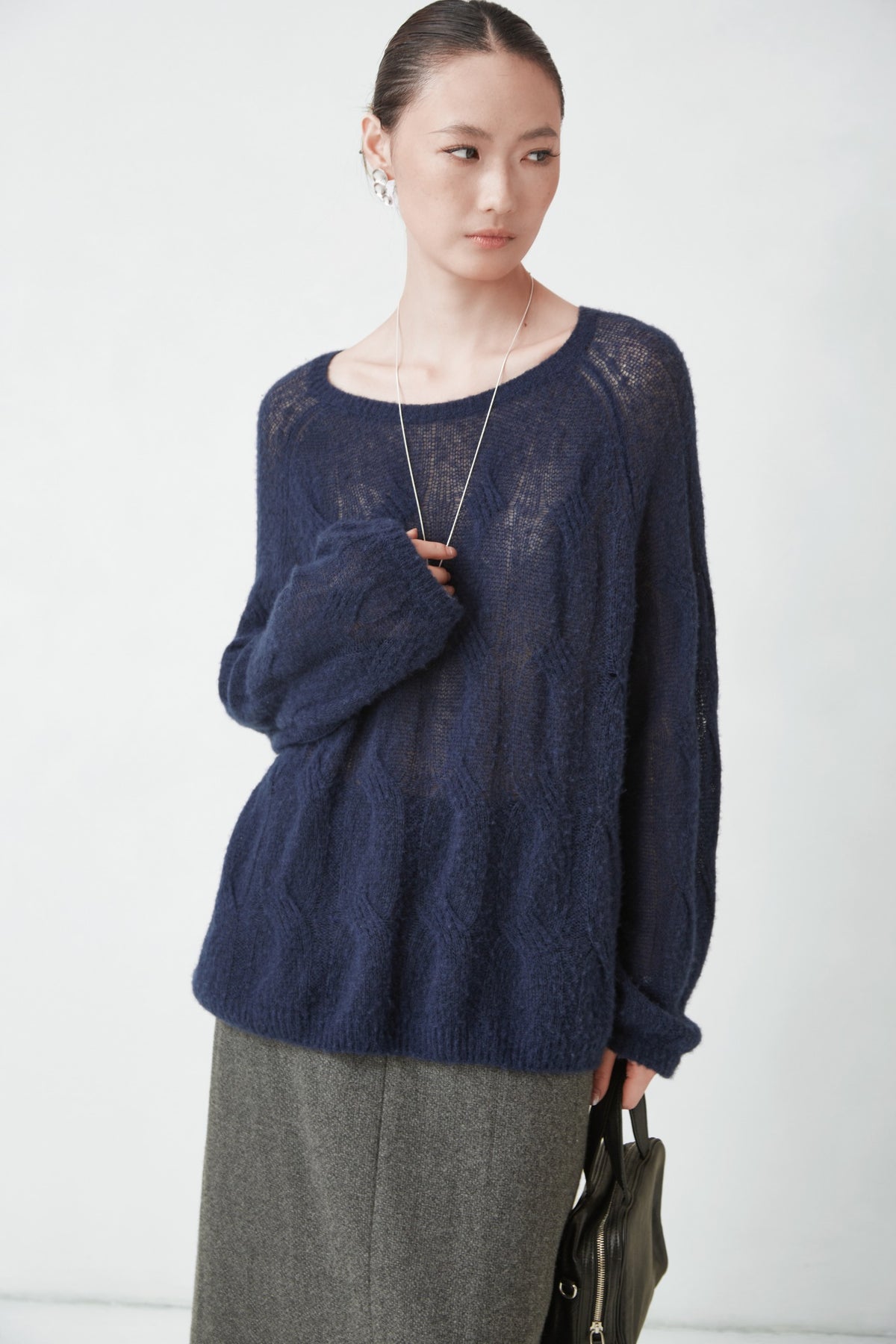 WU TANG Pointelle-knit jumper, Deep blue, view 3