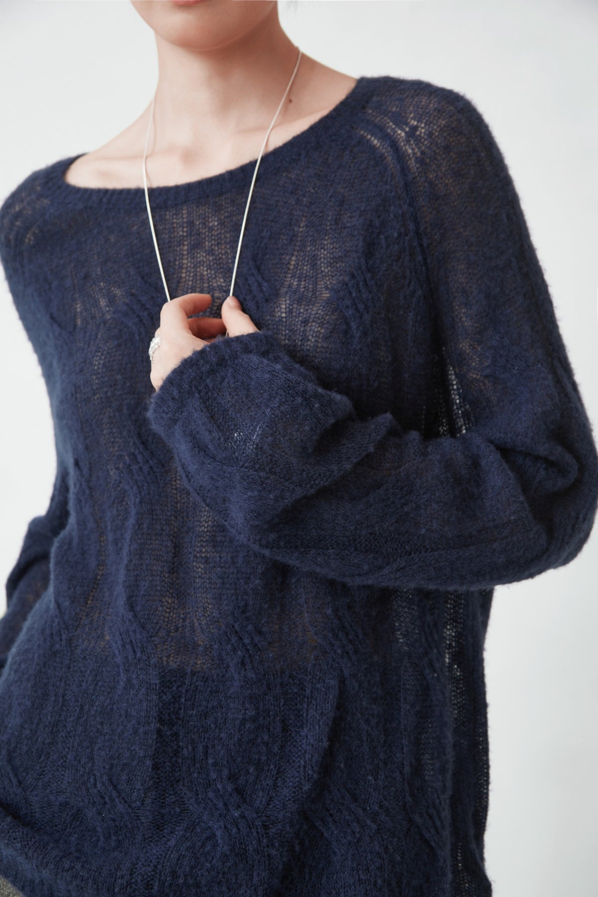 WU TANG Pointelle-knit jumper, Deep blue, view 4