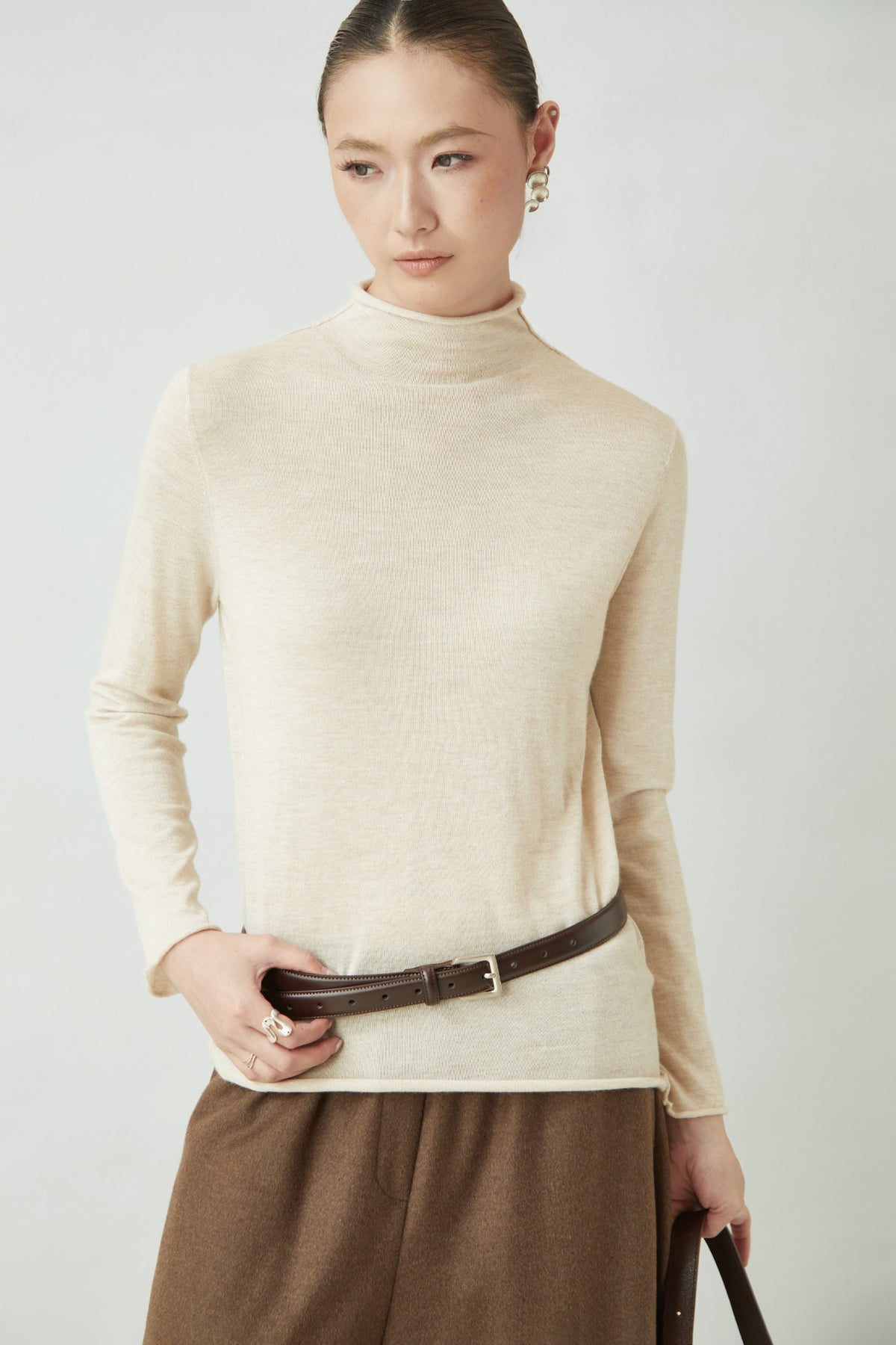 WU TANG Mock-neck knit top, Light beige, view 3