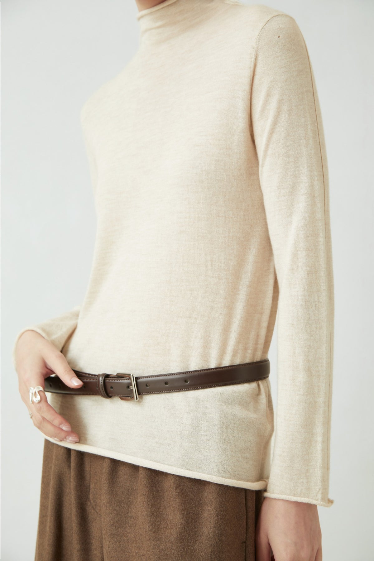 WU TANG Mock-neck knit top, Light beige, view 4