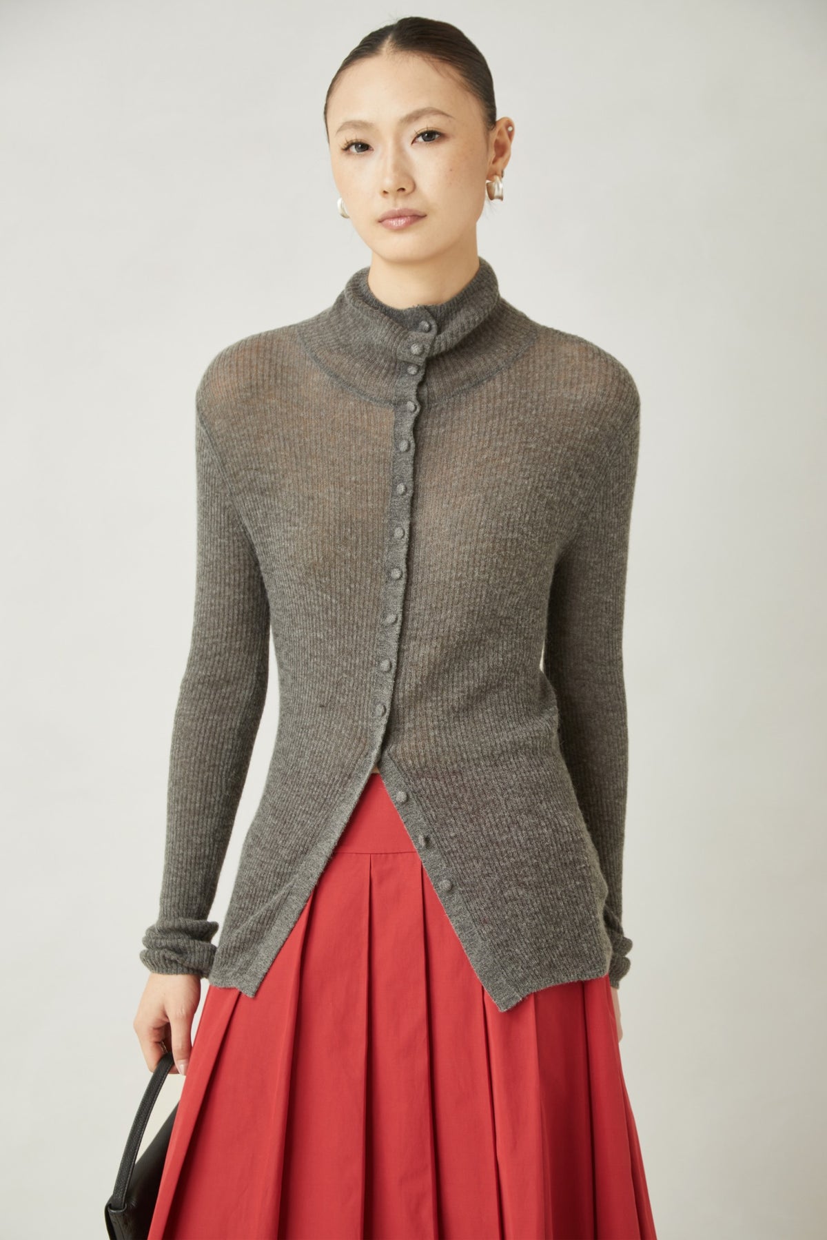 WU TANG High-neck ribbed cardigan, Grey, view 3