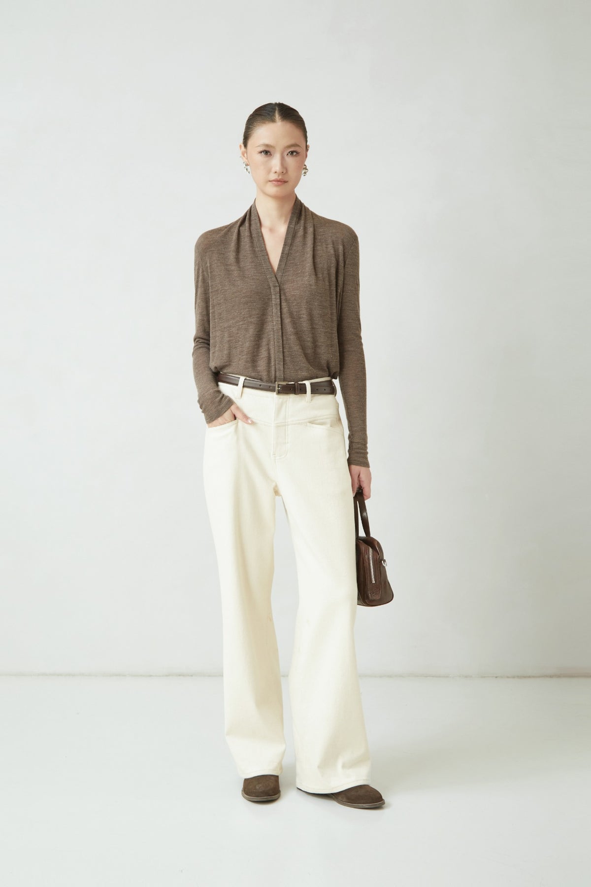 Draped-neck knit top