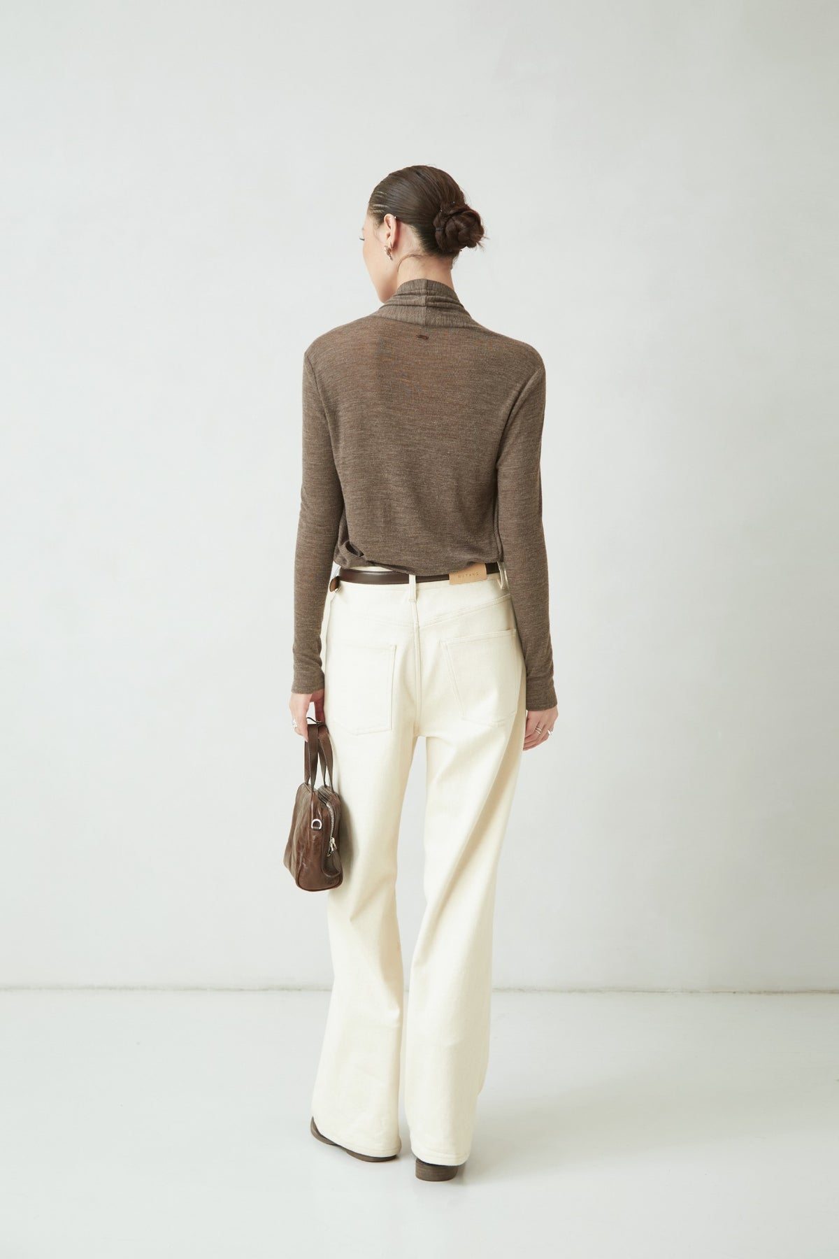 WU TANG Draped-neck knit top, Brown, view 2
