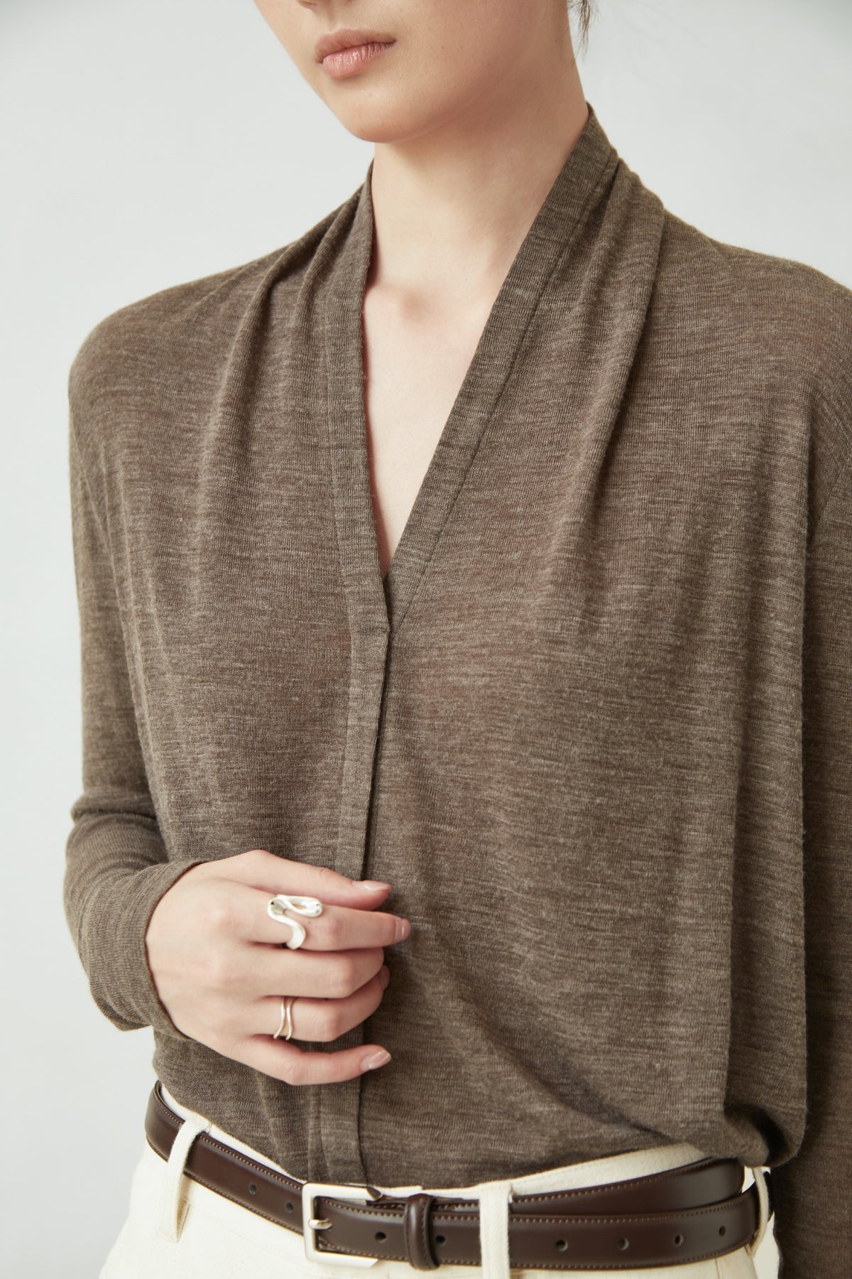 WU TANG Draped-neck knit top, Brown, view 4