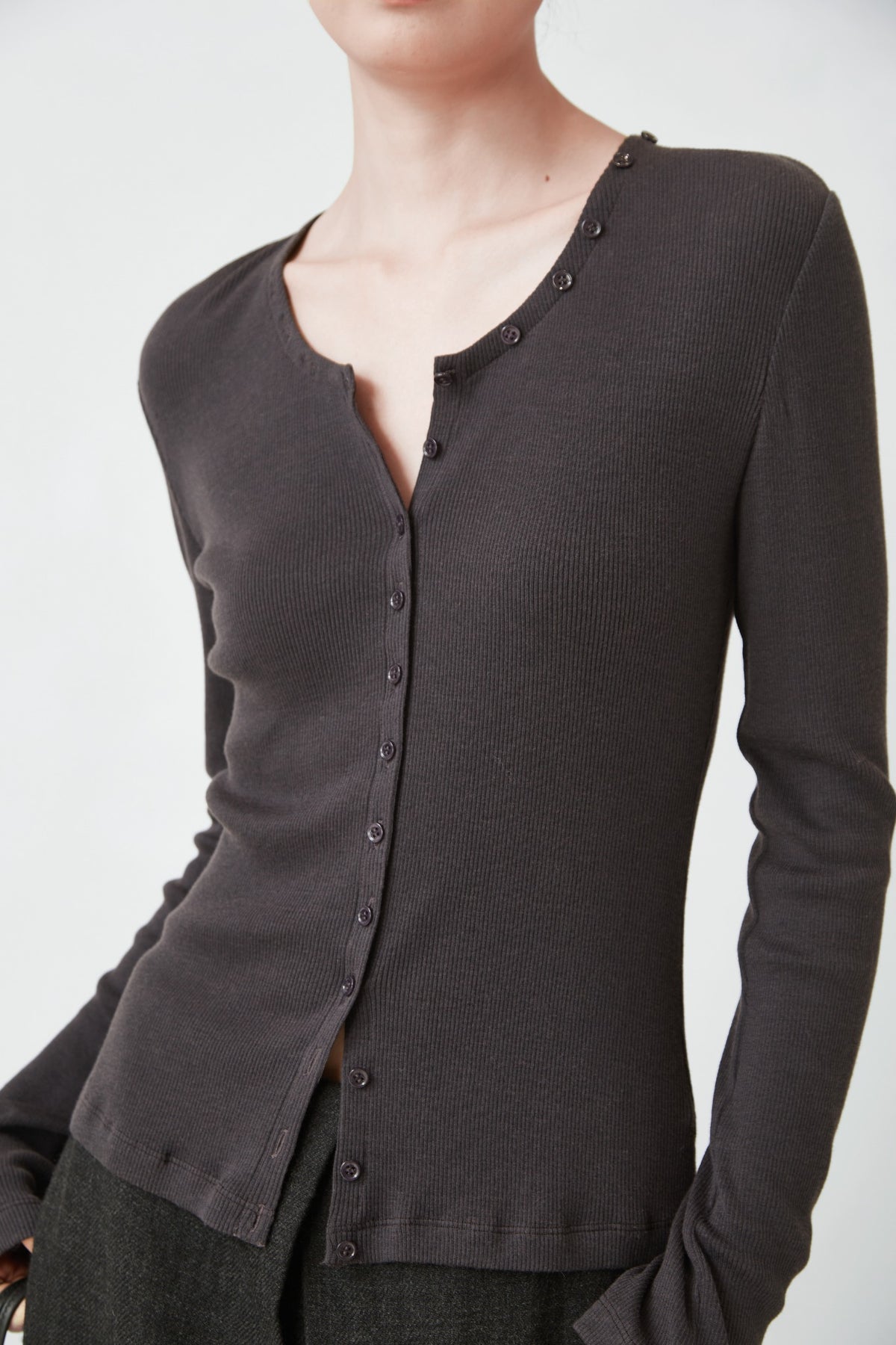 WU TANG Button-detail ribbed cardigan, Dark grey, view 4
