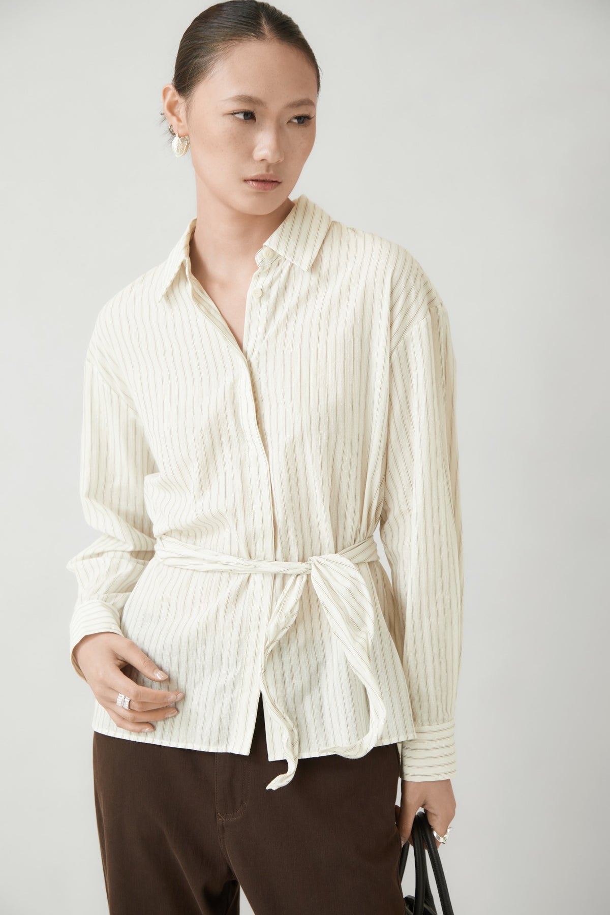 WU TANG Striped tie-waist shirt, Ivory stripe, view 3