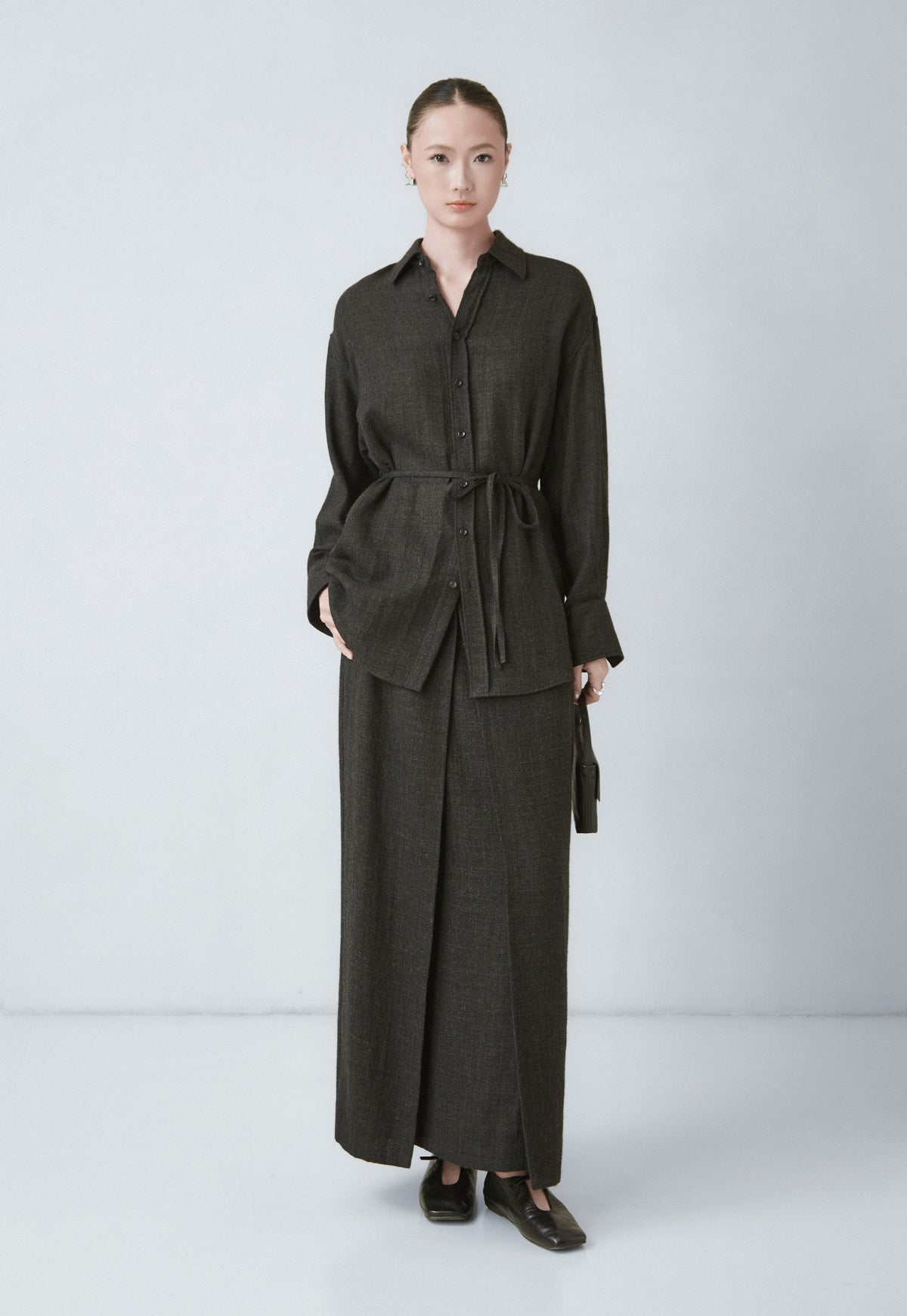 WU TANG Longline tie-waist shirt, Charcoal, view 1