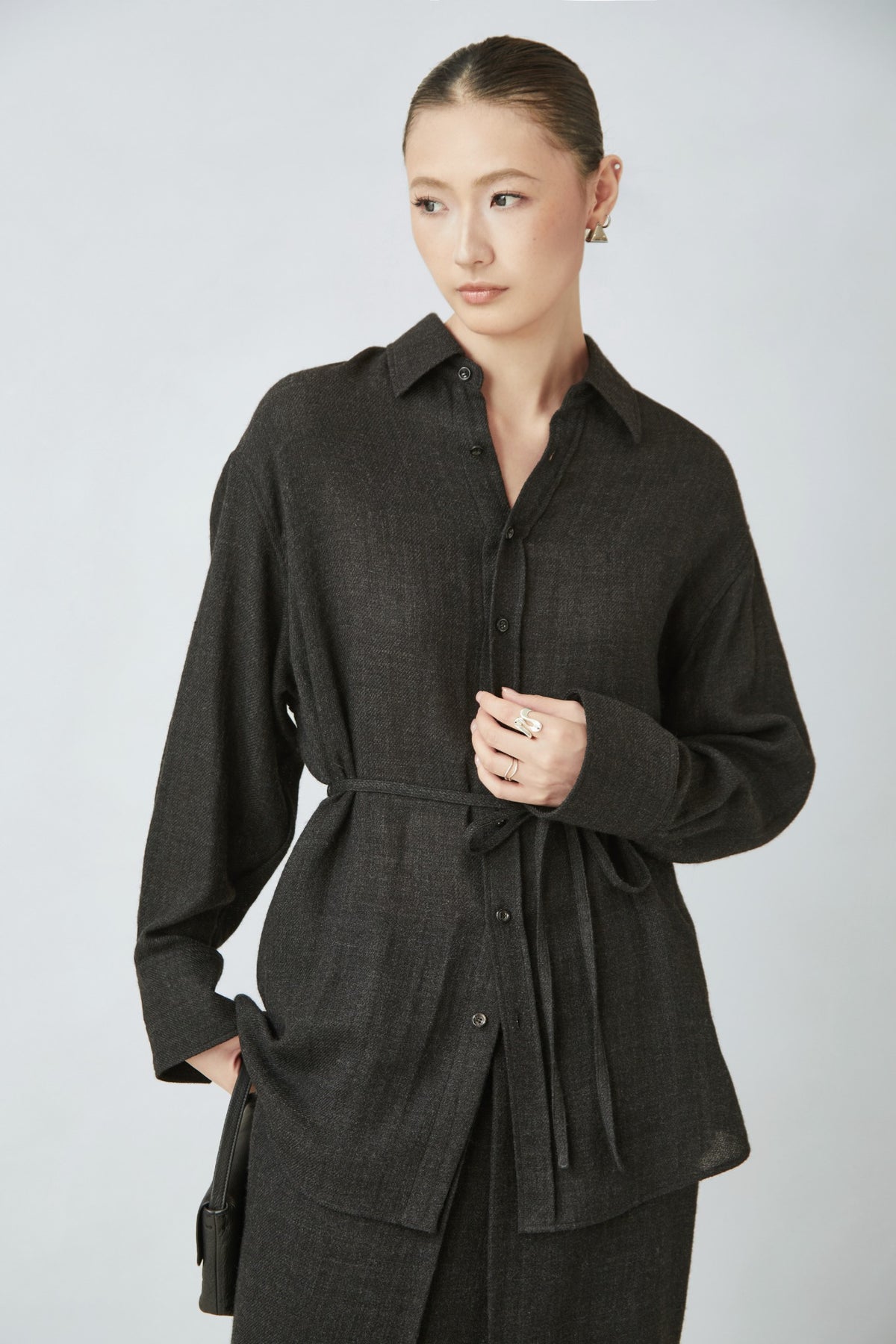 WU TANG Longline tie-waist shirt, Charcoal, view 3
