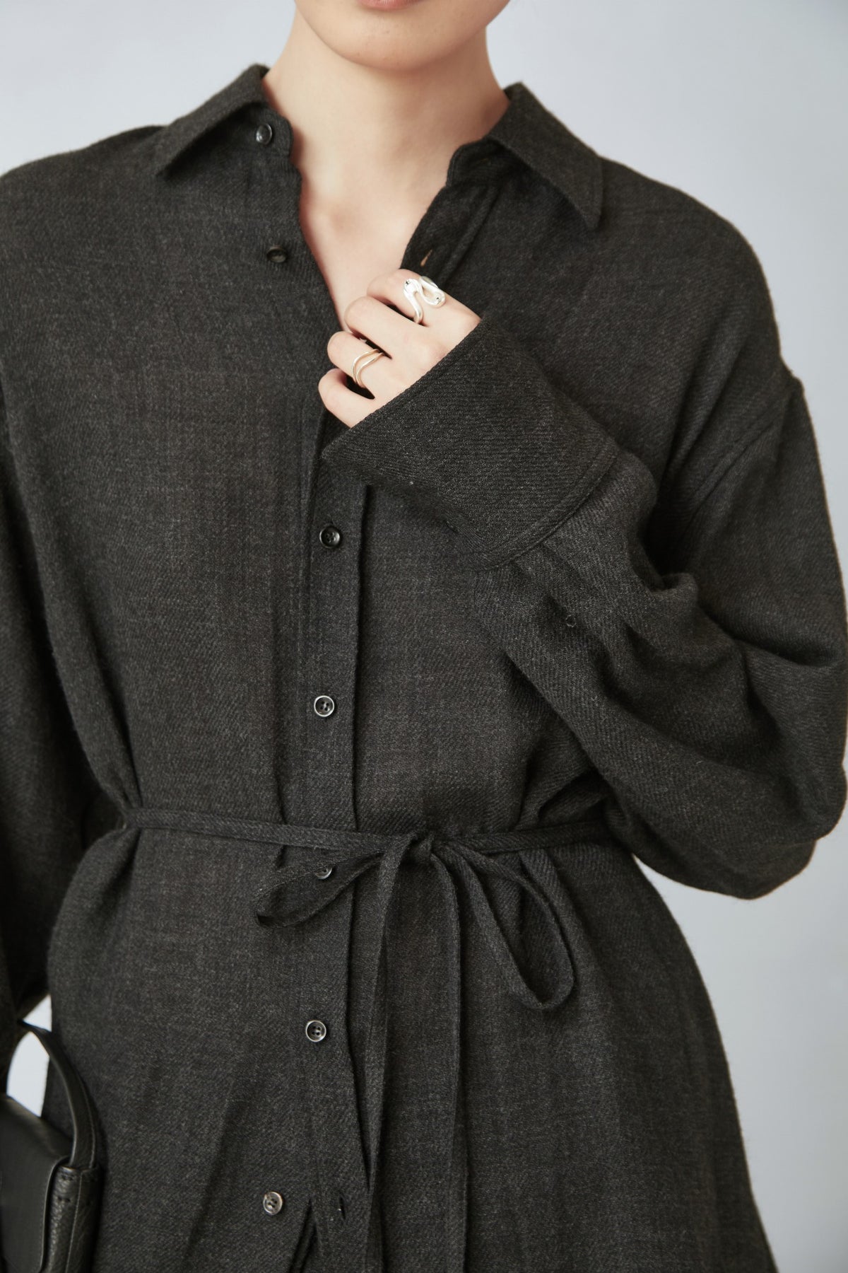 WU TANG Longline tie-waist shirt, Charcoal, view 4