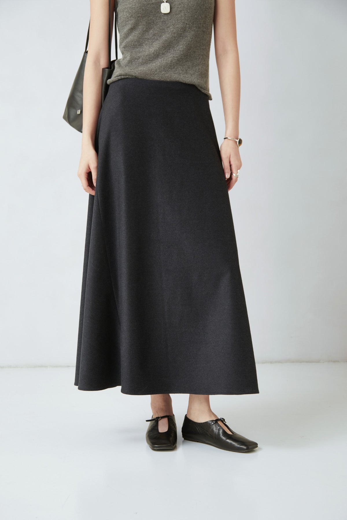 WU TANG A-line maxi skirt, Charcoal, view 2