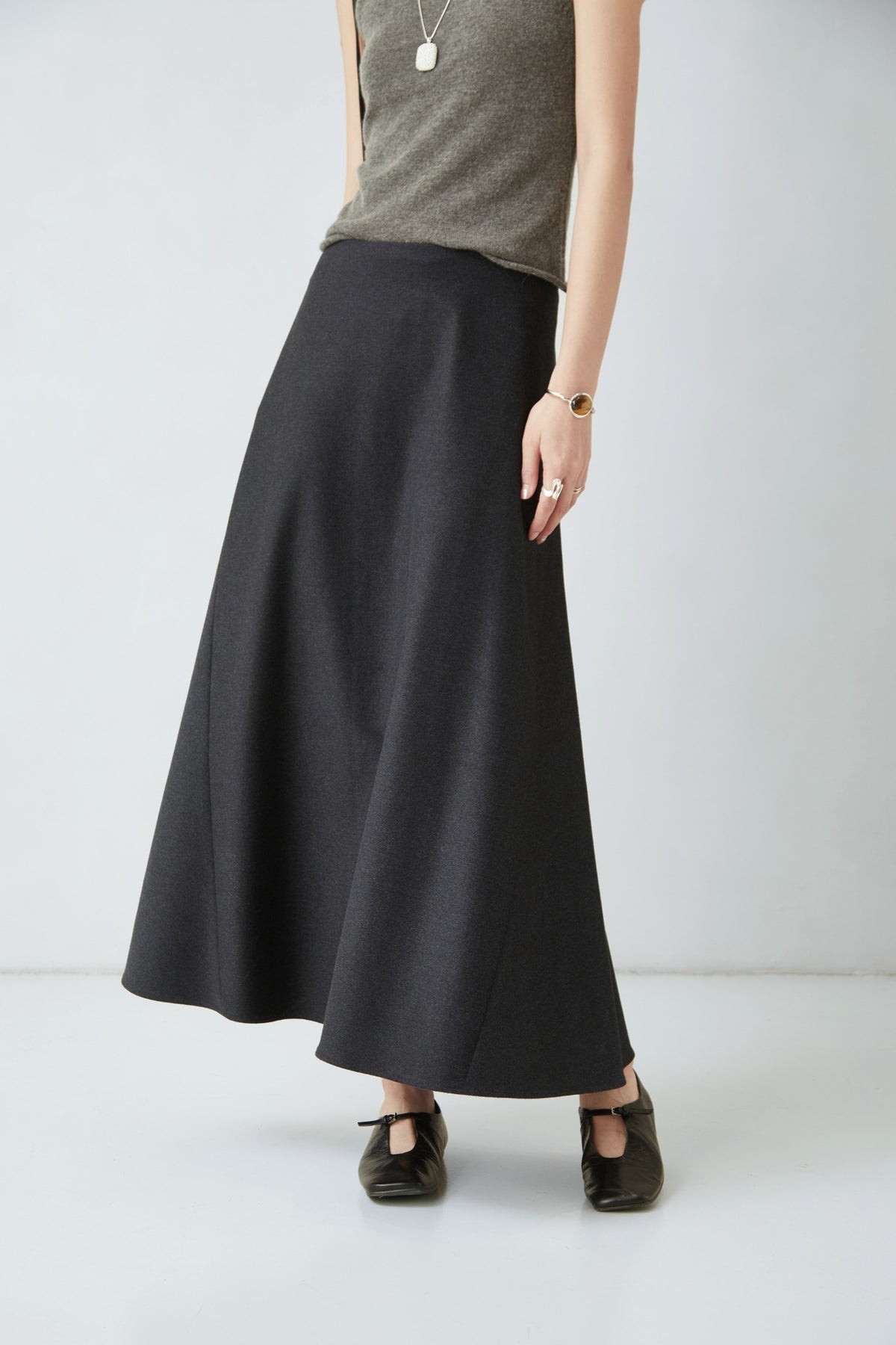 WU TANG A-line maxi skirt, Charcoal, view 3