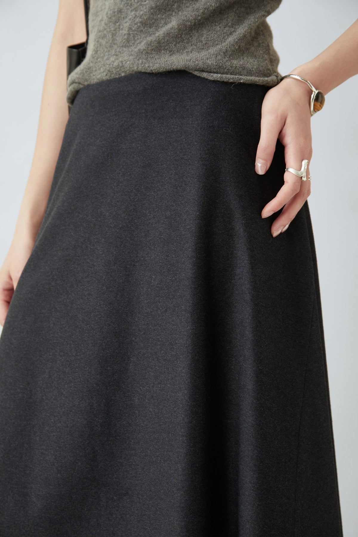 WU TANG A-line maxi skirt, Charcoal, view 4