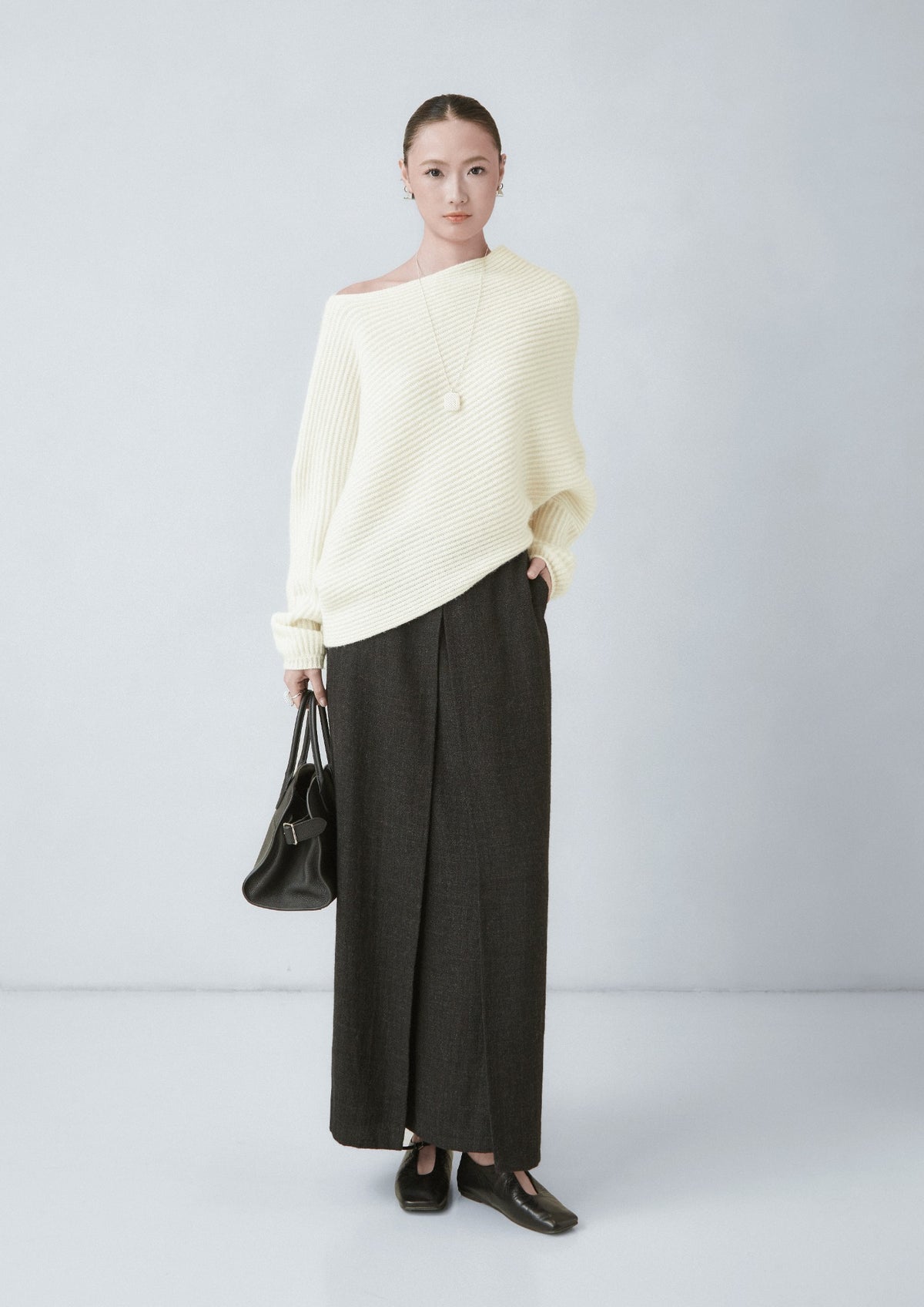 Textured wrap-effect maxi skirt