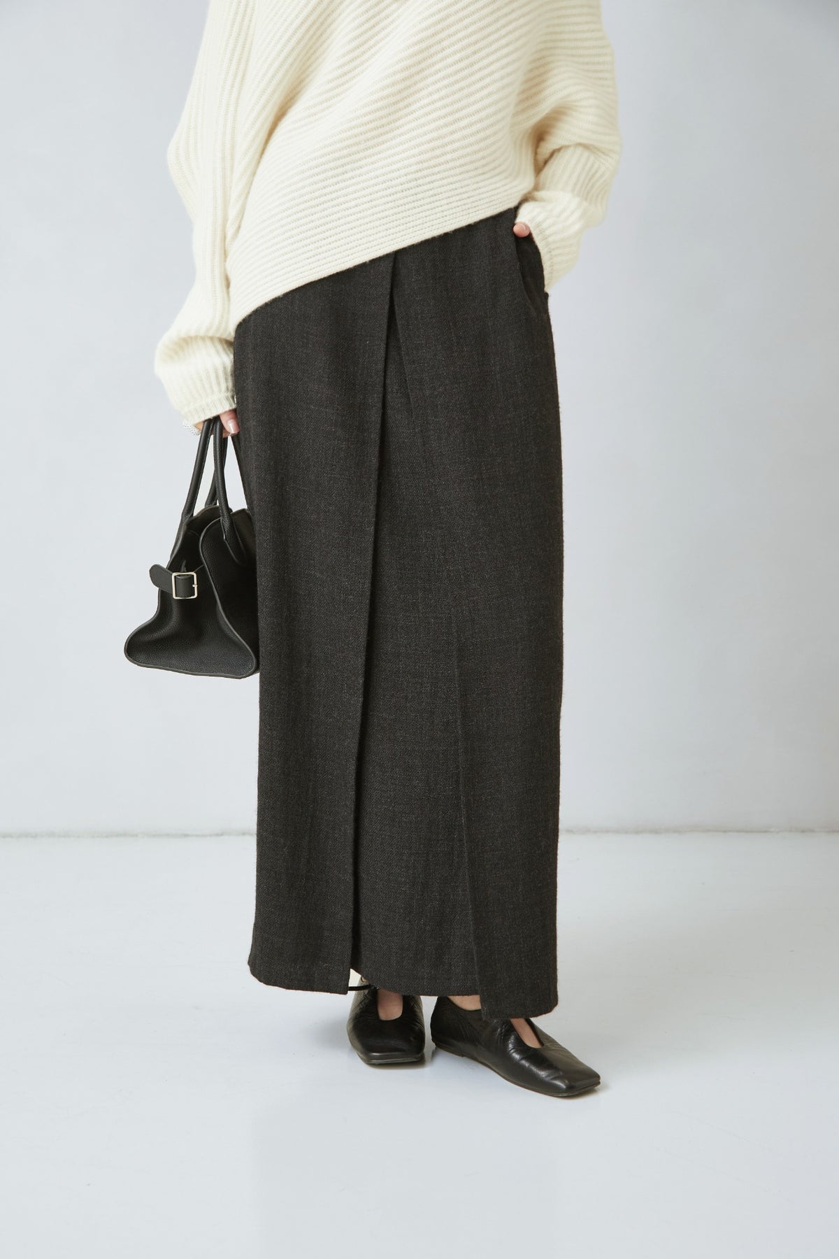 WU TANG Textured wrap-effect maxi skirt, Charcoal, view 2
