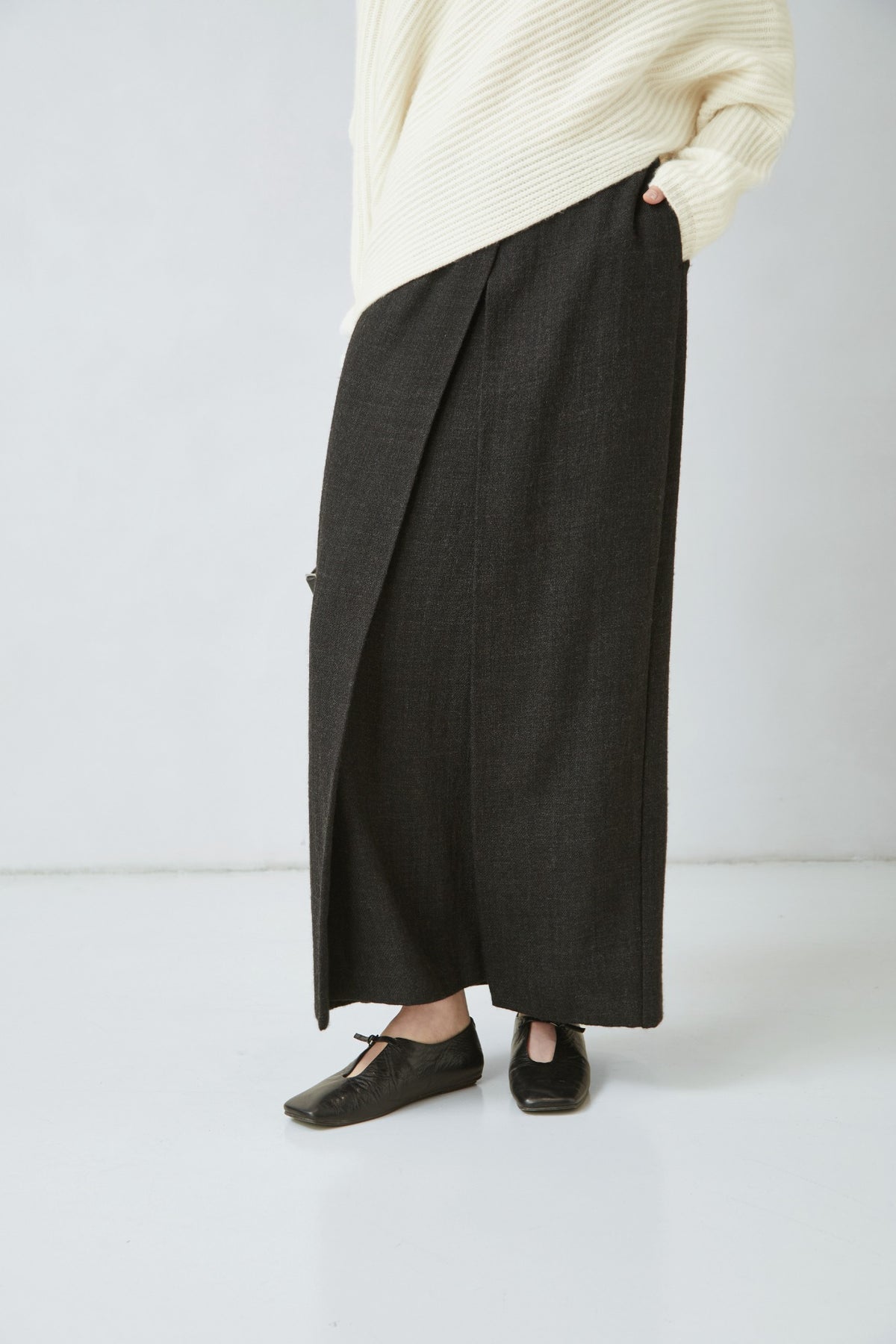 WU TANG Textured wrap-effect maxi skirt, Charcoal, view 3