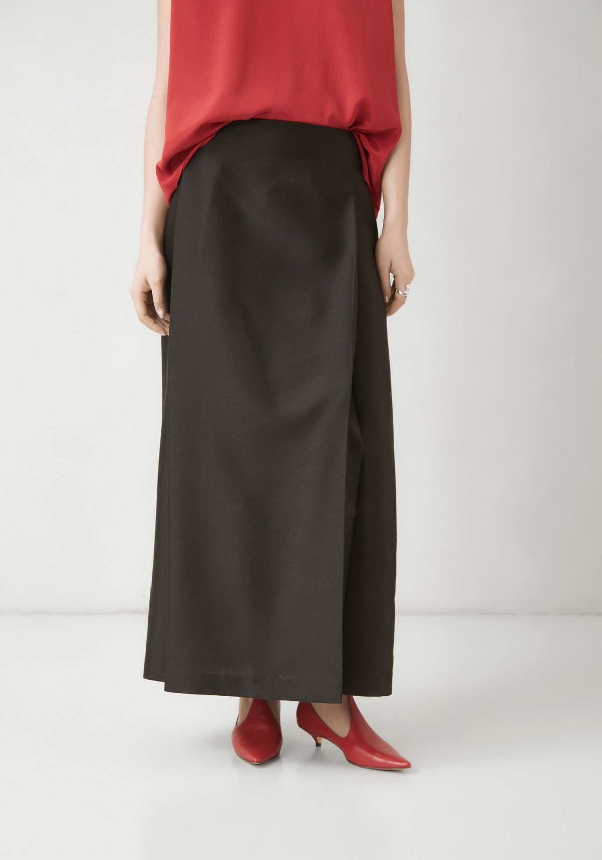 WU TANG Wrap-effect maxi skirt, Dark olive, view 3
