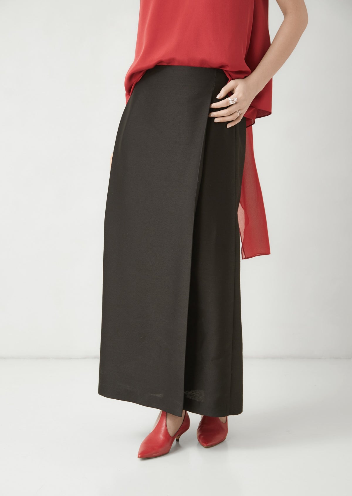WU TANG Wrap-effect maxi skirt, Dark olive, view 4