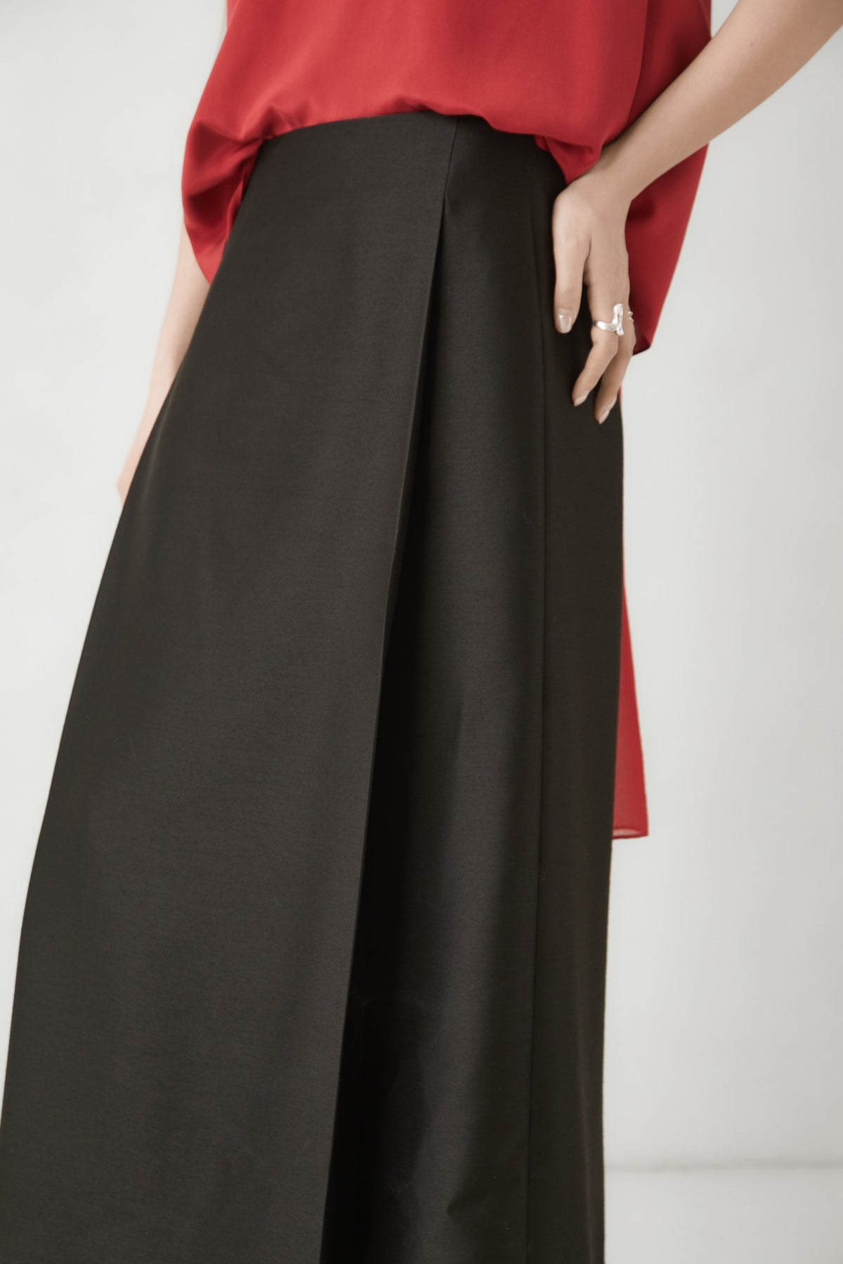WU TANG Wrap-effect maxi skirt, Dark olive, view 5